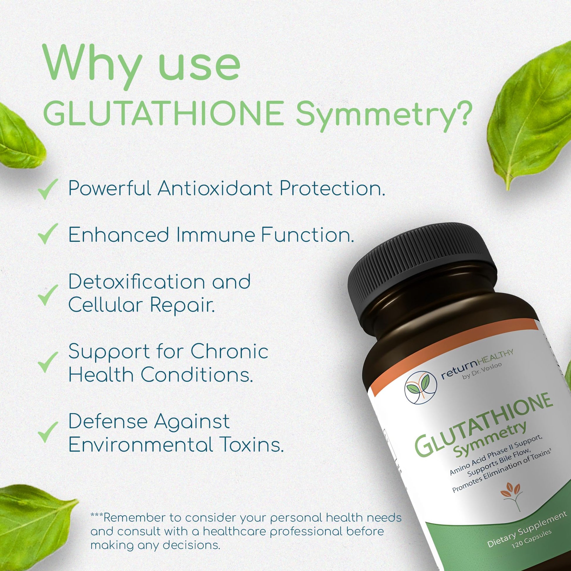Return Healthy Glutathione Symmetry | S-Acetyl Glutathione Supplement | Antioxidants & Detoxification Supplement | Natural Cellular Support | All-Natural, Vegan, Non-GMO, 120 caps Return Healthy buy supplements canada