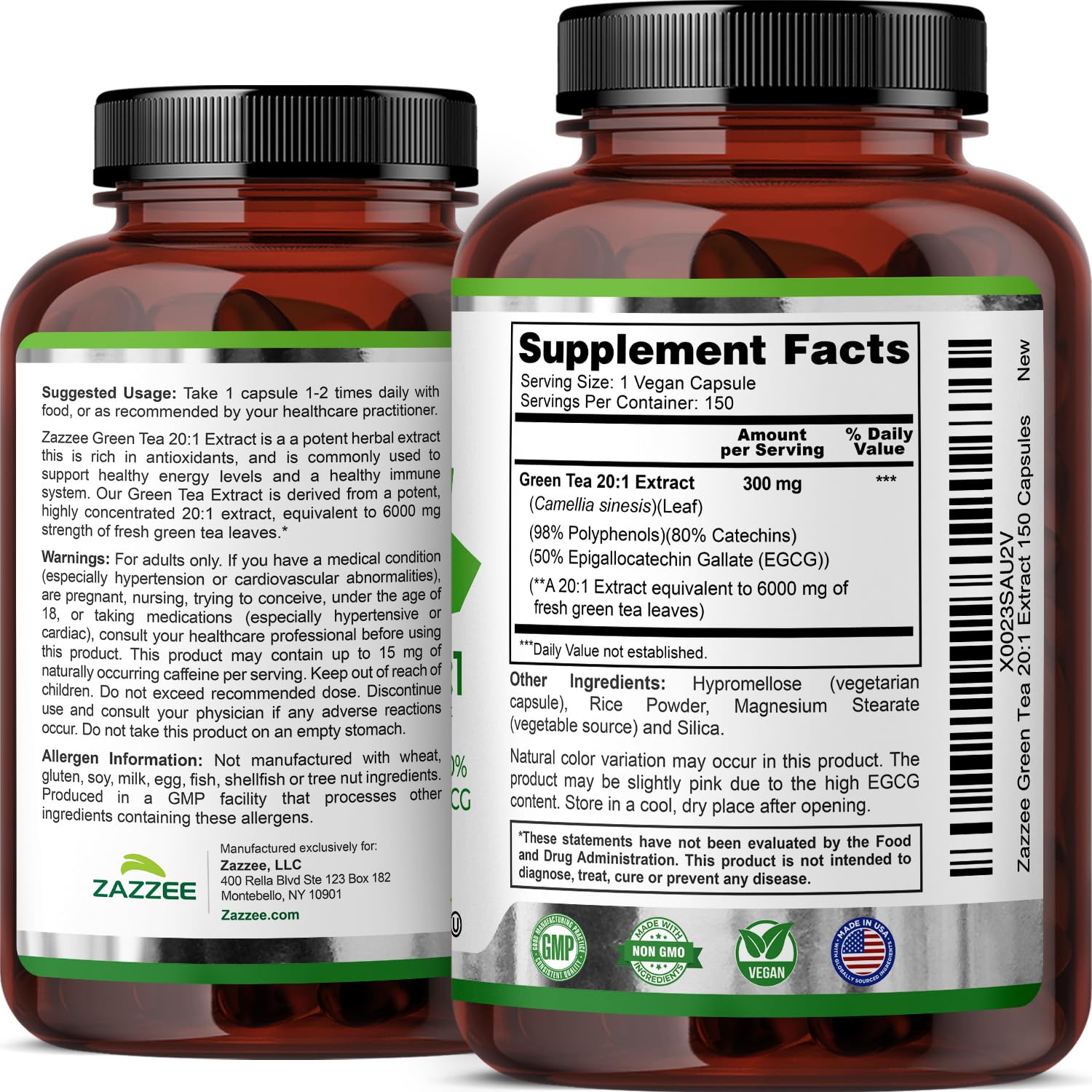 Zazzee Extra Strength Green Tea 20:1 Extract, 50% EGCG, 98% Polyphenols, 80% Catechins, 150 Vegan Capsules, 5 Month Supply, Certified Kosher Zazzee buy supplements canada
