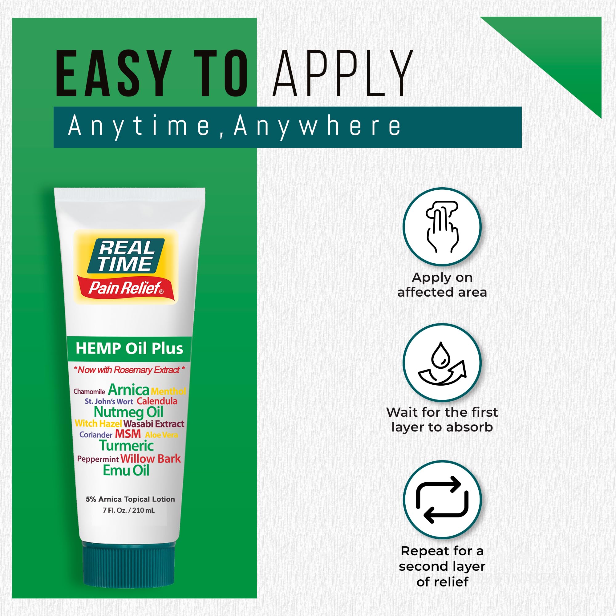 Real Time Pain Relief Hemp Oil Plus 7 oz Tube | 20 Natural Ingredients: 5% Arnica, Turmeric & More | Fast-Absorbing Lotion for Muscles, Hands, Feet, Ankles, Back, Shoulders & Knees Real Time Pain Relief buy supplements canada