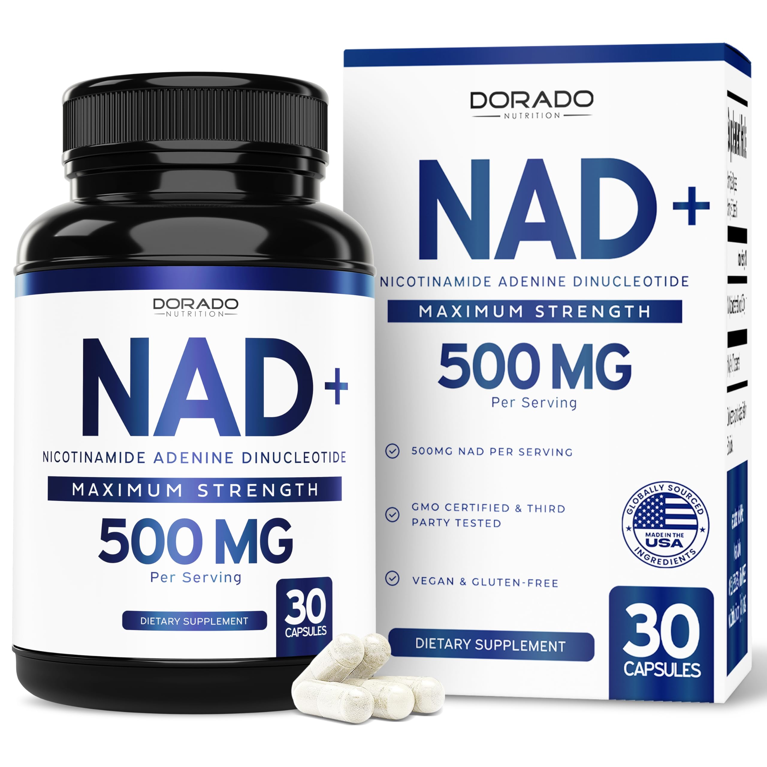 NAD Supplement (500mg of 95% Pure NAD+ Per Serving) NMN Supplement, NAD Nicotinamide Riboside Support (Third Party Tested, Vegan Safe, Non-GMO, No Fillers, & Made in the USA - 30 Vegan Capsules) DORADO NUTRITION buy supplements canada