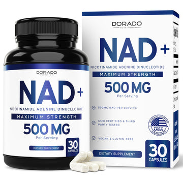 NAD Supplement (500mg of 95% Pure NAD+ Per Serving) NMN Supplement, NAD Nicotinamide Riboside Support (Third Party Tested, Vegan Safe, Non-GMO, No Fillers, & Made in the USA - 30 Vegan Capsules) DORADO NUTRITION buy supplements canada