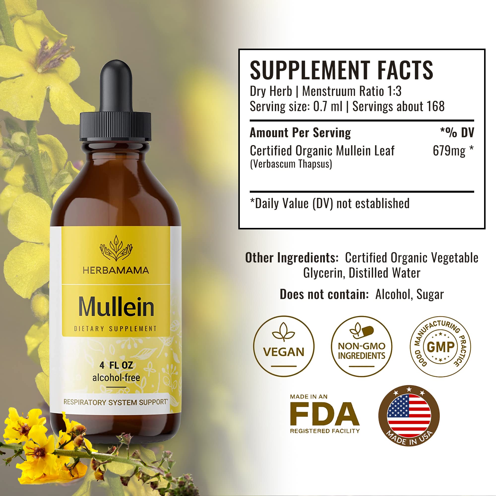 Mullein Leaf Tincture - Lung Cleanse - Vegan Mullein Drops - Lung Detox HERBAMAMA buy supplements canada