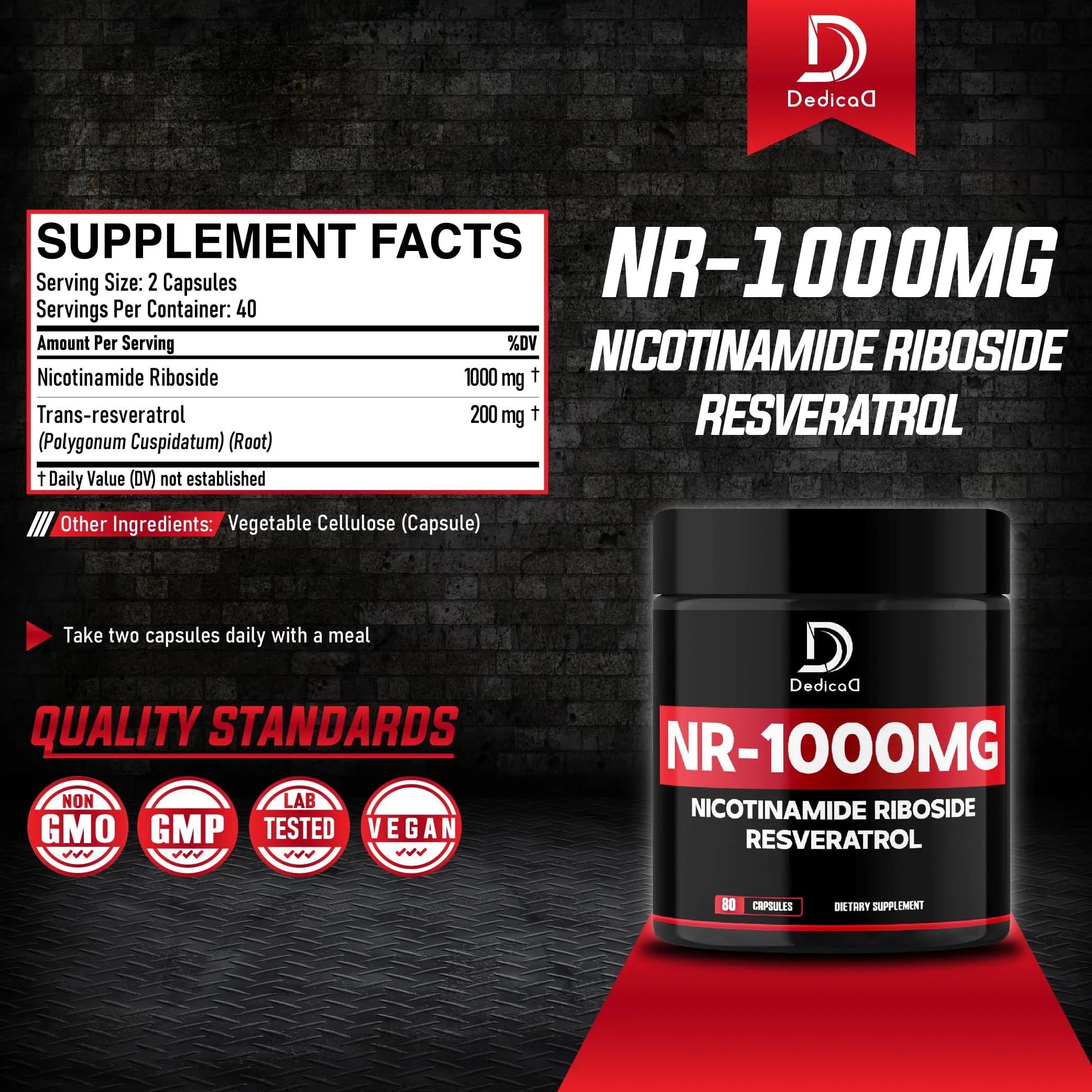 DEDICAD NAD Supplement with Nicotinamide Riboside and Trans Resveratrol - NR for Men & Women - 80 Capsules DEDICAD buy supplements canada