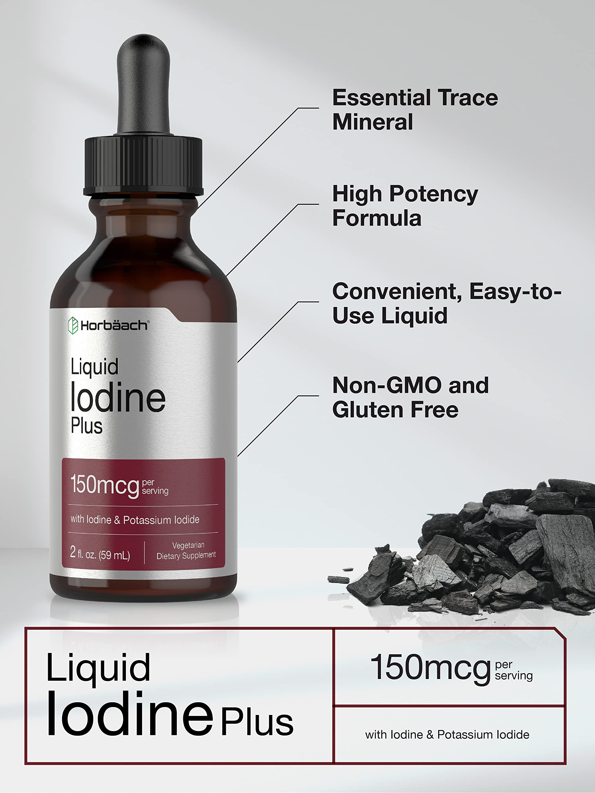 Liquid Iodine Solution Drops | 2 fl oz | 150 mcg | Iodine & Potassium Iodide Supplement Horbäach buy supplements canada