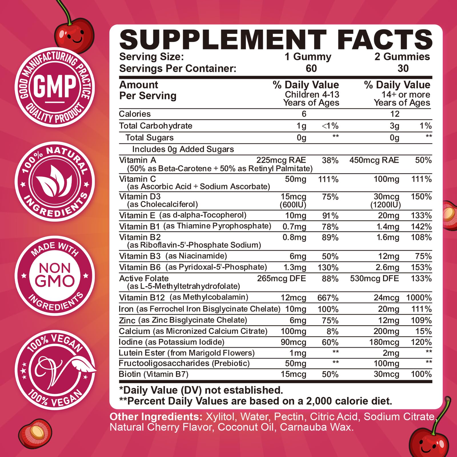 Iron Gummies for Kids & Teens, Kids Multivitamin with Iron Supplement, Calcium, Folate, Zinc, Prebiotic - for Blood Builder & Energy Support, Iron Deficiency - Vegan & Non-GMO - 60 Count Cherry CFILIHTC buy supplements canada