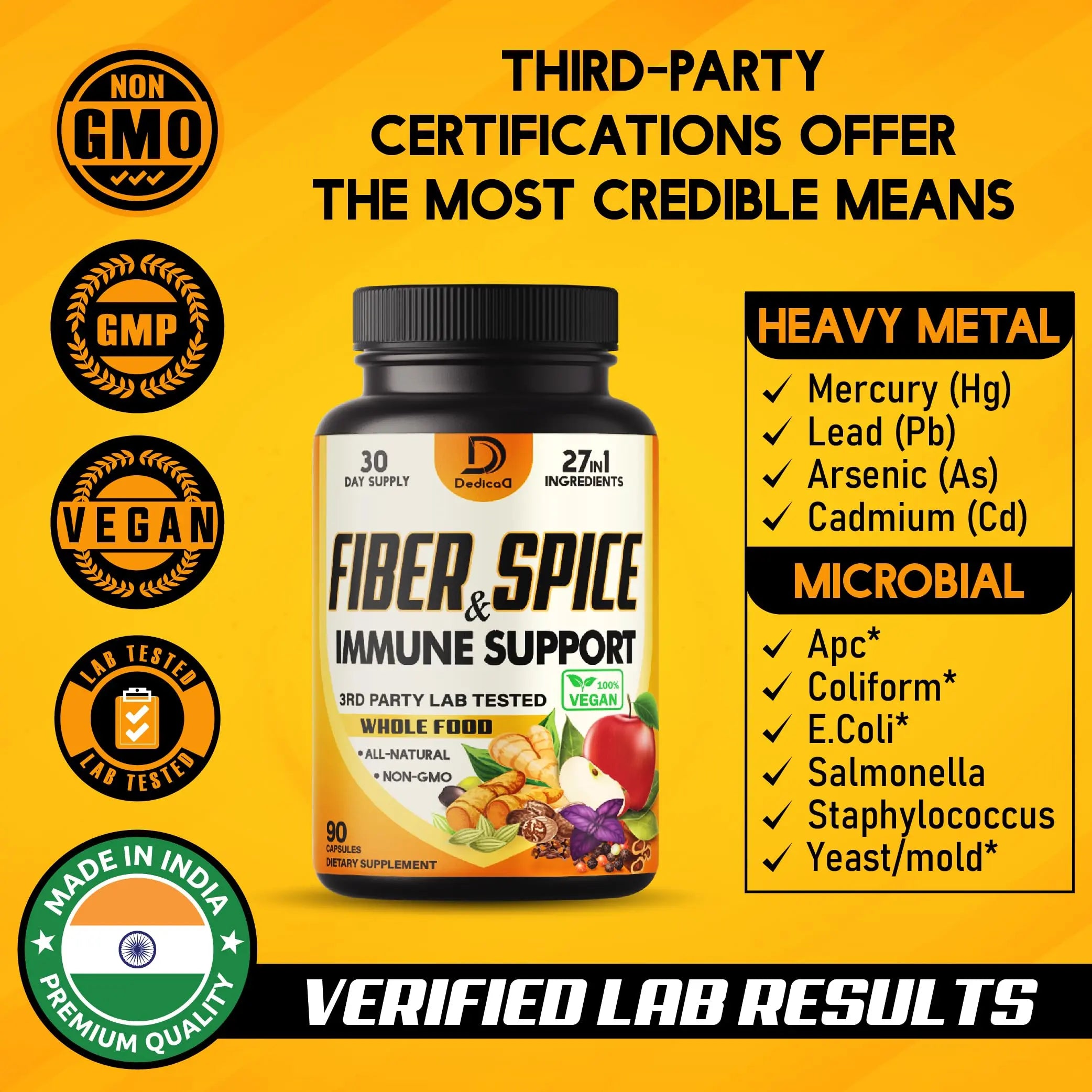 DEDICAD 27in1 Fiber and Spice Supplement - Combined with Organic Psyllium, Whole Apple, Elderberry & More - Support Mood, Body & Immunity - 90 Capsules for 1 Month DEDICAD buy supplements canada