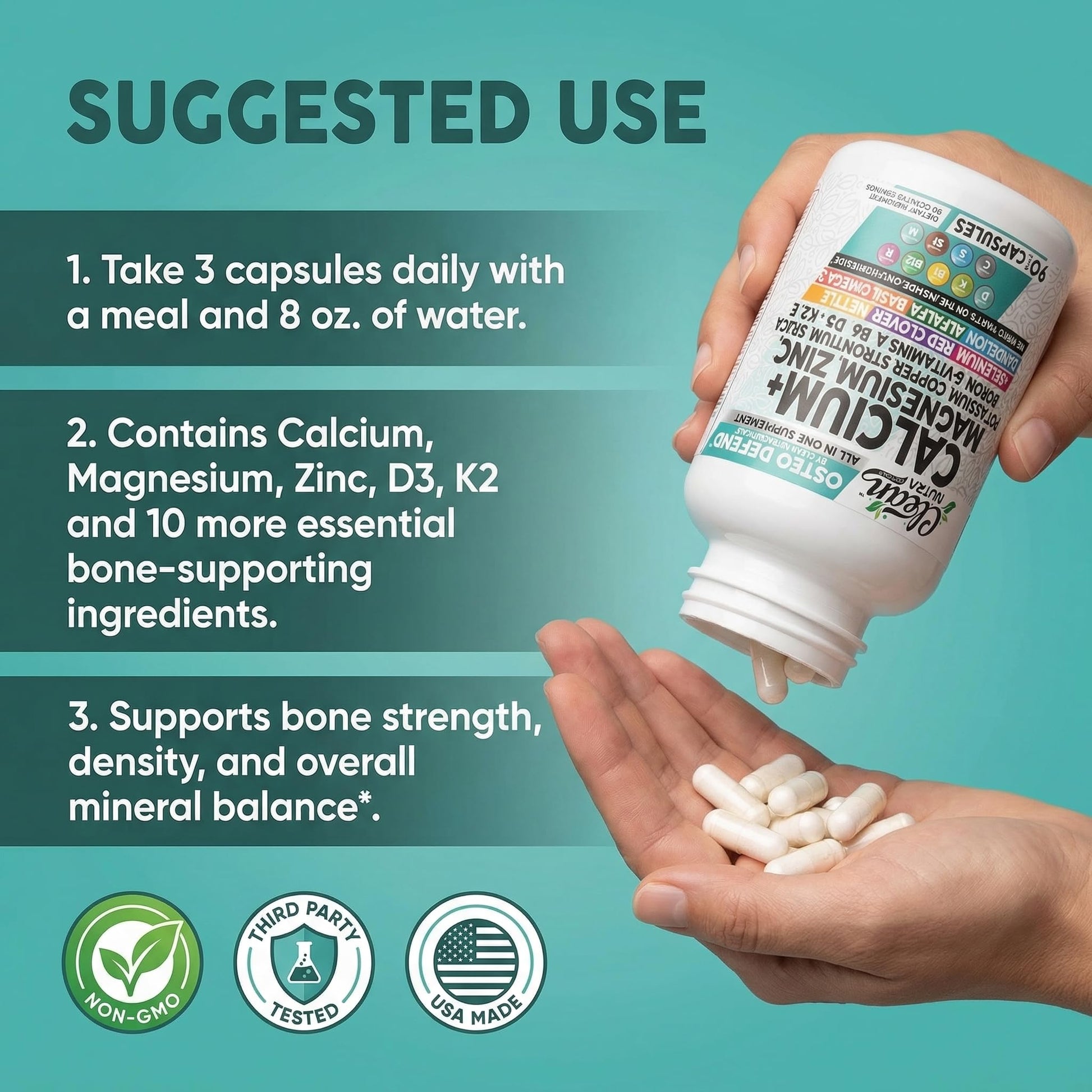 Allin1 Calcium Magnesium Zinc Supplement with Potassium, Copper, Strontium, Silica, Vitamin D3 K2, Boron, Vitamin B1 B12 Red Clover Herb Alfalfa Basil Pills for Men Clean Nutraceuticals buy supplements canada