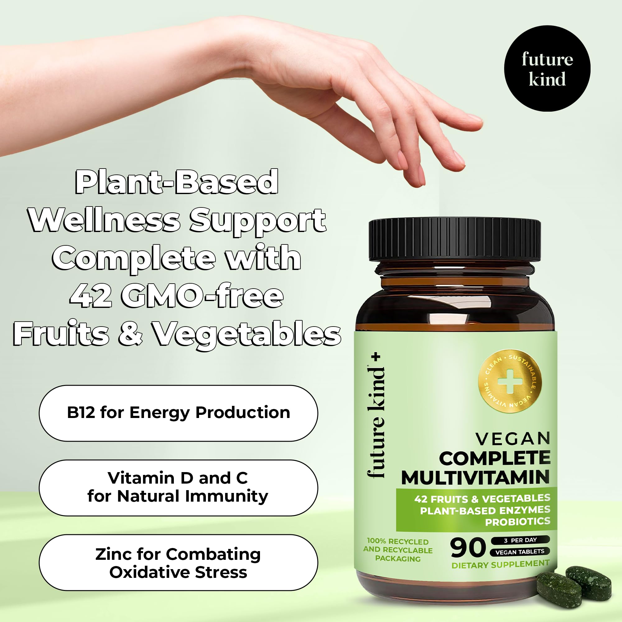 Future Kind Vegan Multivitamins Complete - 42-in-1 Vegan Multivitamins for Women & Men with Enzymes, B12, Zinc, & Probiotics for Digestion Future Kind buy supplements canada