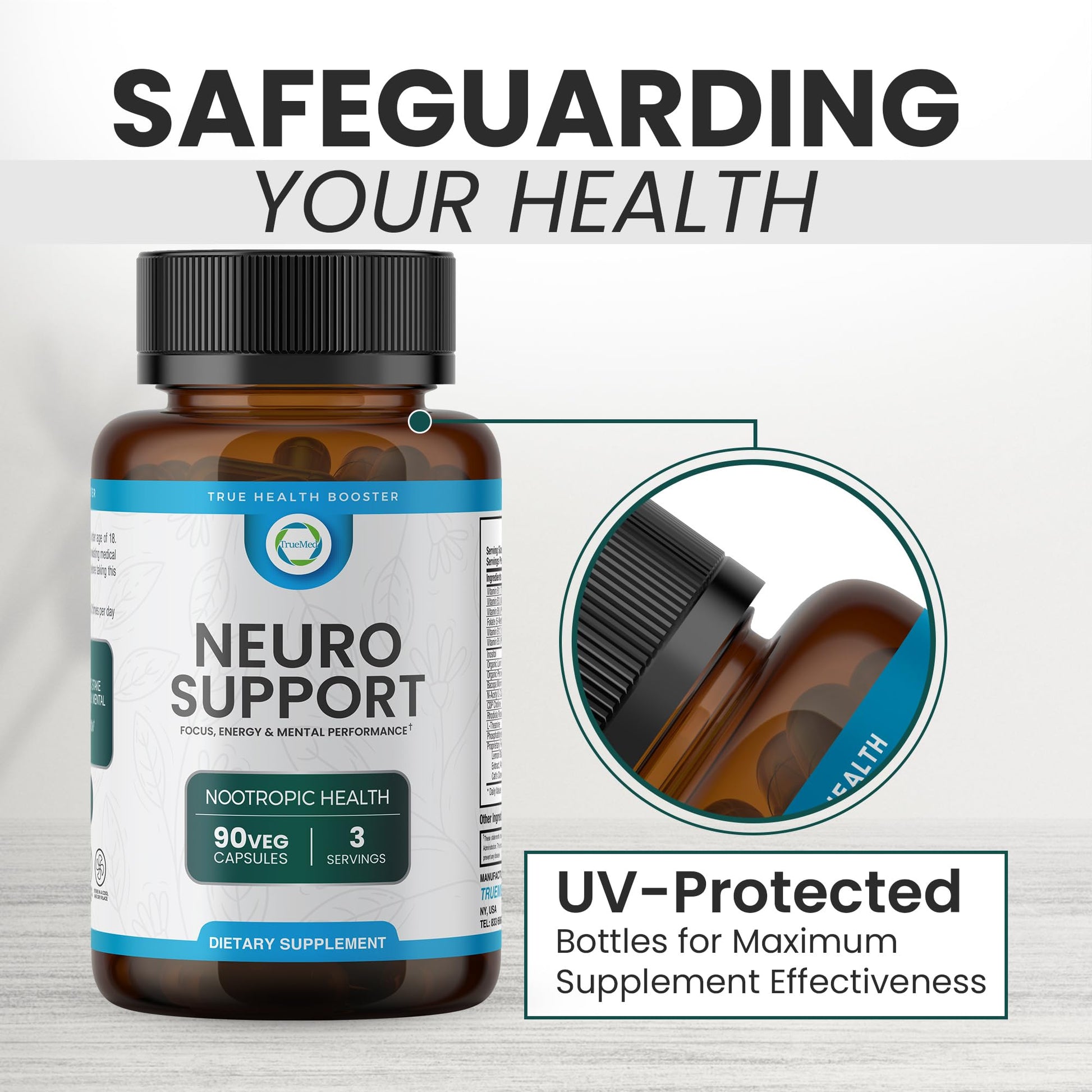 TrueMed Neuro Support - Premium Nootropic Supplement for Focus, Energy, Mental Clarity, and Performance Organic Lion’s Mane, Bacopa Monnieri, Rhodiola, Non-GMO Gluten-Free CDP Choline 90 Veg Capsules TRUEMED buy supplements canada
