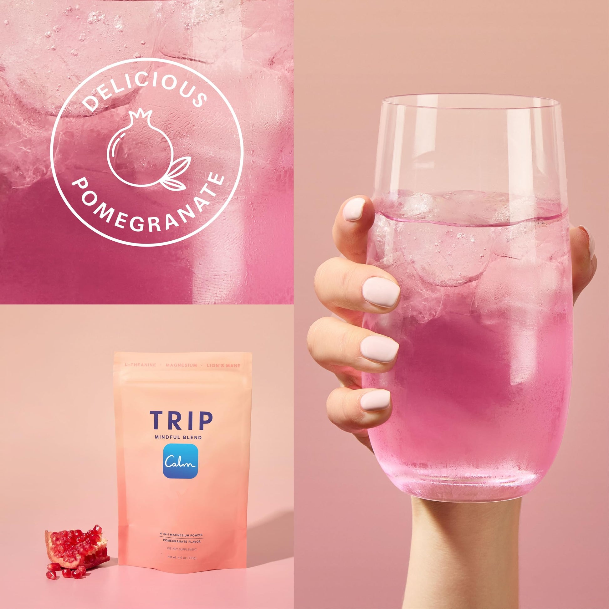 TRIP Magnesium Glycinate Powder with L-Theanine & Lion’s Mane, Sugar Free Magnesium Supplement for Adults, 250mg Magnesium per Drink Mix Serving, Pomegranate Orange Blossom, 1 Bag - 30 Servings TRIP buy supplements canada