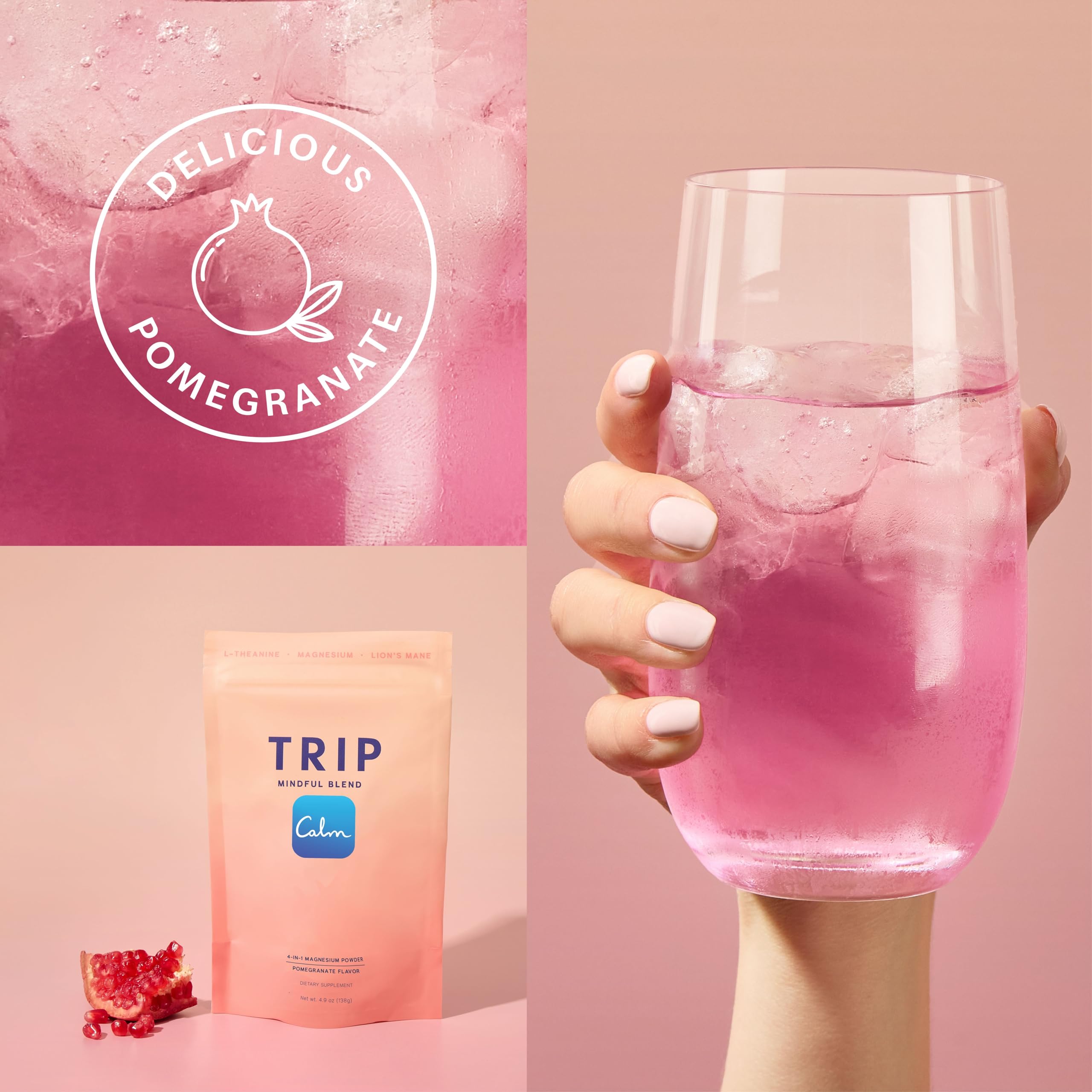 TRIP Magnesium Glycinate Powder with L-Theanine & Lion’s Mane, Sugar Free Magnesium Supplement for Adults, 250mg Magnesium per Drink Mix Serving, Pomegranate Orange Blossom, 1 Bag - 30 Servings TRIP buy supplements canada