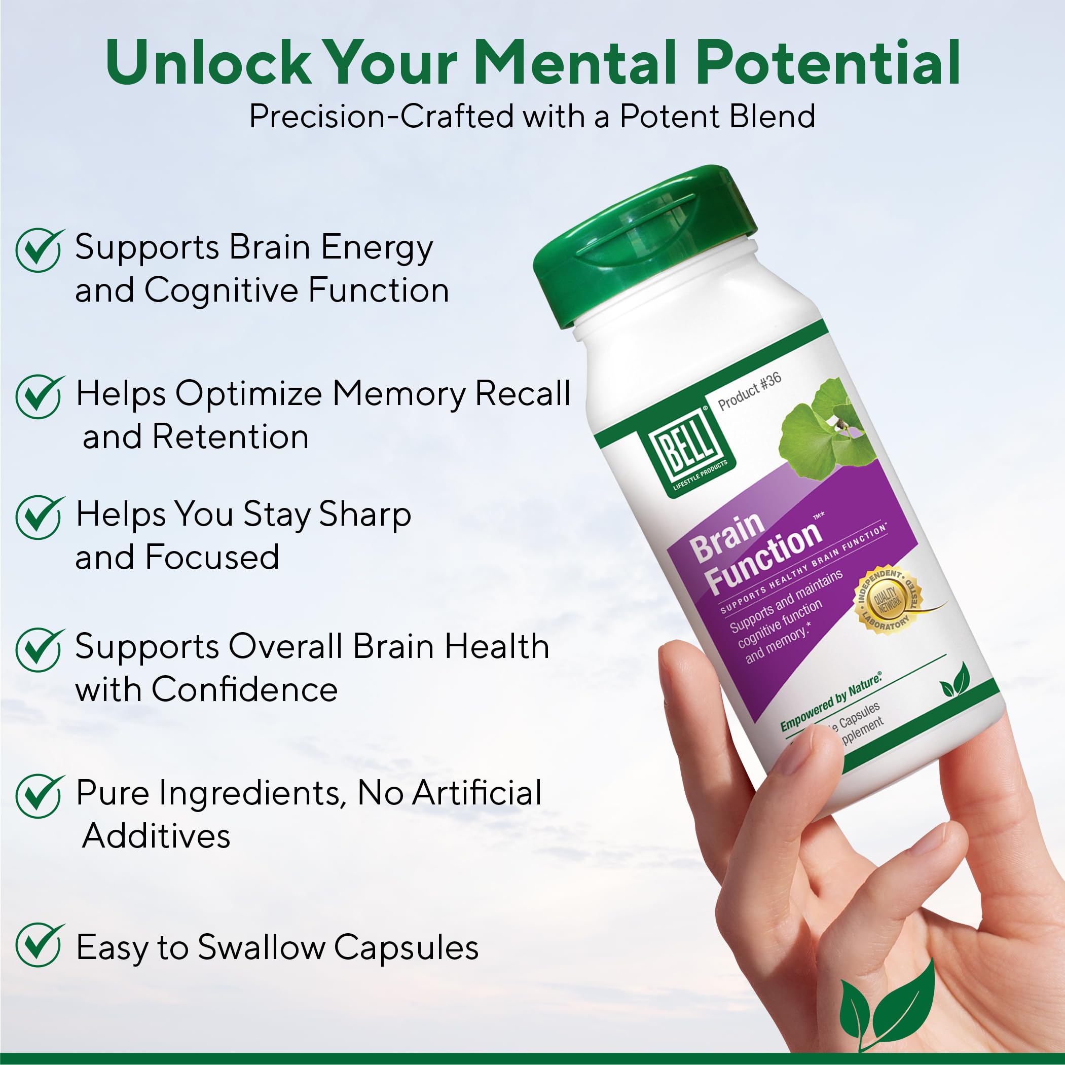 Bell Brain Function Lifestyle, Supports Cognitive Health with Ginkgo, Vitamin B12, Folate - 60 Vegetarian Capsules Bell buy supplements canada