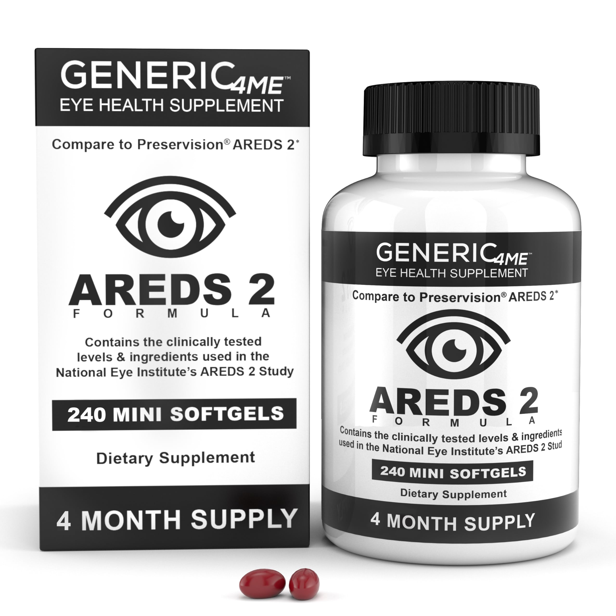 Generic4ME AREDS 2 SoftGels, 500 mg Vitamin C, 400 IU Vitamin E, 10 mg Lutein, 2 mg Zeaxanthin, 80 mg Zinc, 2 mg Copper - Supports Eye Health - 240 Mini SoftGels (Four Month Supply) Generic4ME buy supplements canada