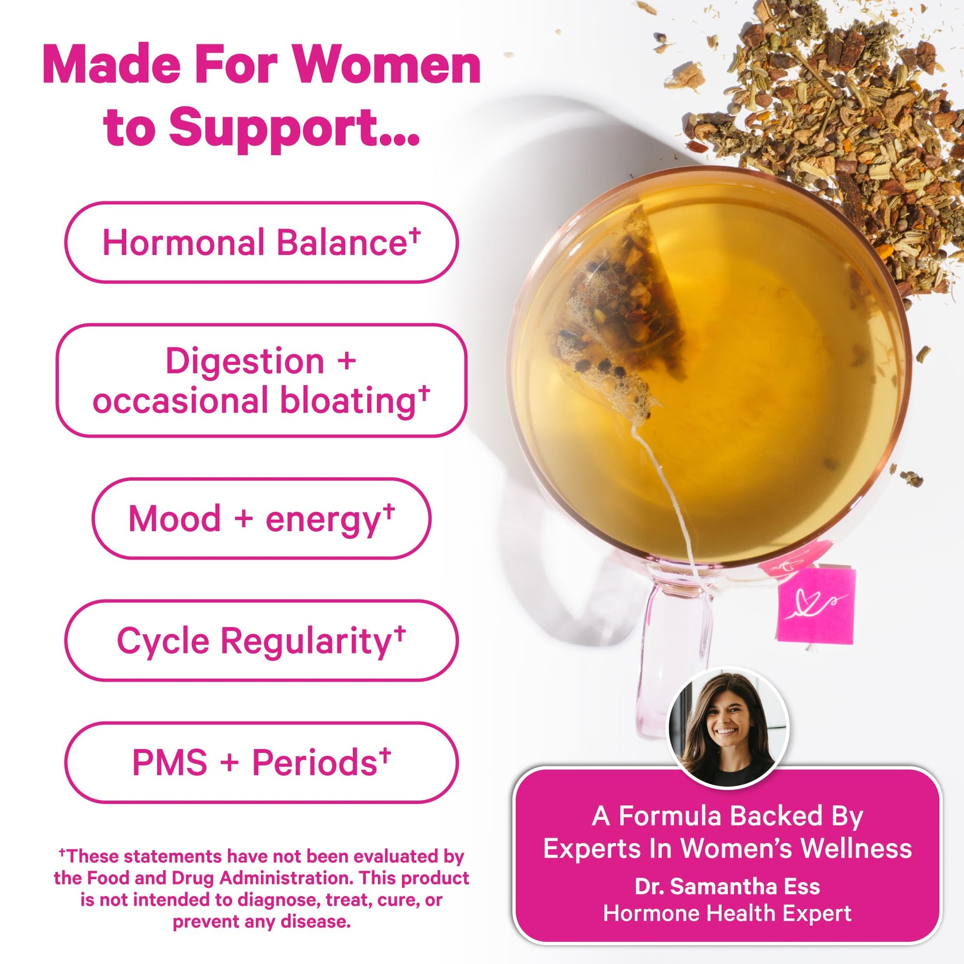 Pink Stork Organic PMS Tea for Hormone Balance, Mood Swings, Bloating, and Period Regularity - 8 Herbs - Vitex, Red Raspberry Leaf, Chamomile - Caffeine-Free - 15 Sachets, Hot or Iced Pink Stork buy supplements canada
