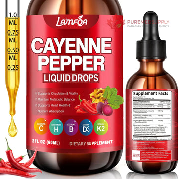 Cayenne Pepper Liquid Drops - Potent Blend with Hawthorn Berry, Turmeric Curcumin, Vitamin D3 K2, Beet Root & Panax Ginseng - Vegan, Non-GMO, High Absorbed Gentle Formula - 2 OZ LAMFQA buy supplements canada