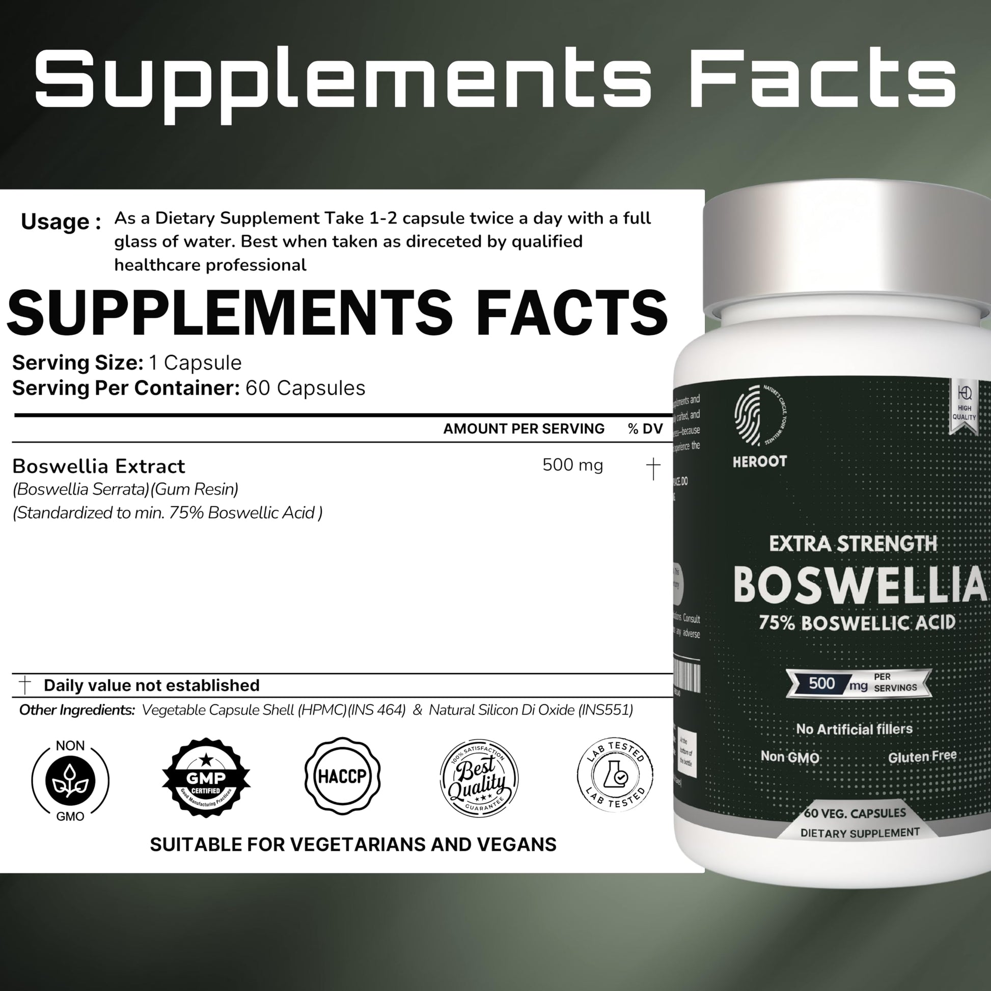 Heroot Boost Joint Mobility with 75% Extra Strength Boswellia Serrata Extract, 120 Capsules Heroot buy supplements canada