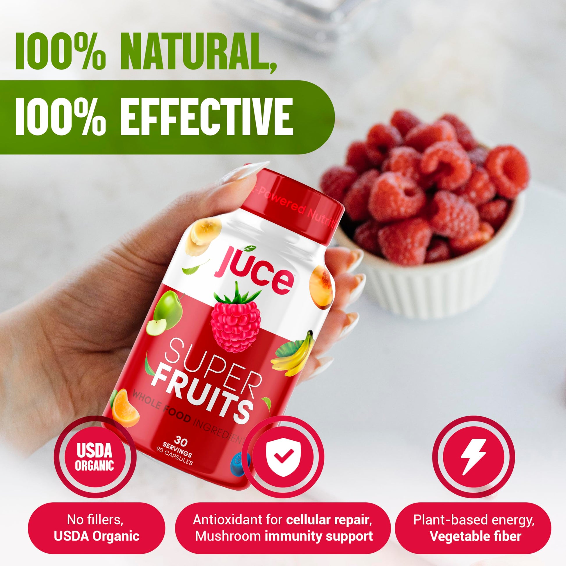 Juce Original Formula - Organic Super Fruit & Veggies Supplement - Gluten/Gelatin Free, Soy Free & Vegan- Reds & Greens Superfood Capsules- 23 Fruits & 23 Vegetables (180 Count)- By Terra Kai Organics Terra Kai Organics buy supplements canada