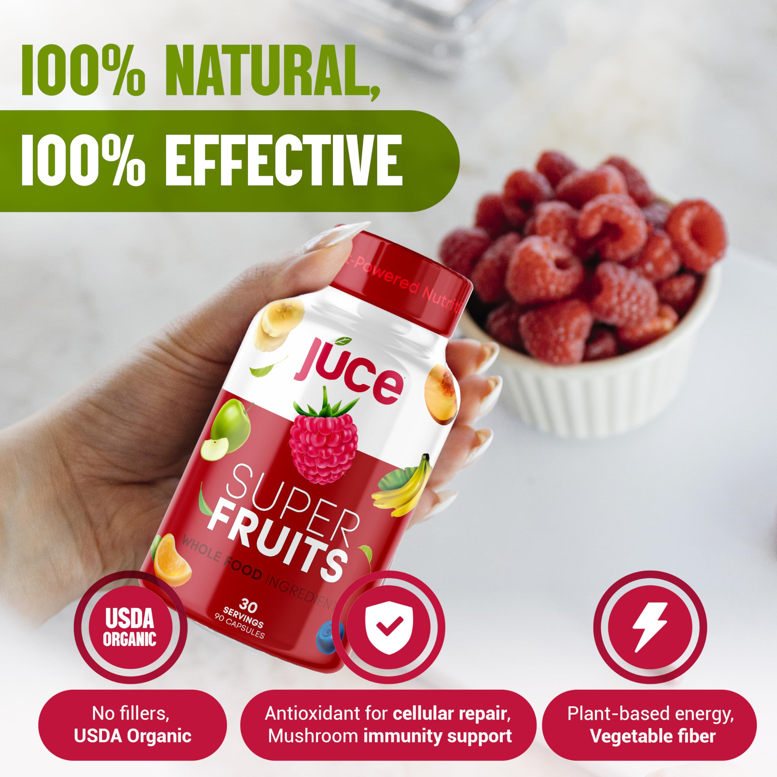 Juce Original Formula - Organic Super Fruit & Veggies Supplement - Gluten/Gelatin Free, Soy Free & Vegan- Reds & Greens Superfood Capsules- 23 Fruits & 23 Vegetables (180 Count)- By Terra Kai Organics Terra Kai Organics buy supplements canada