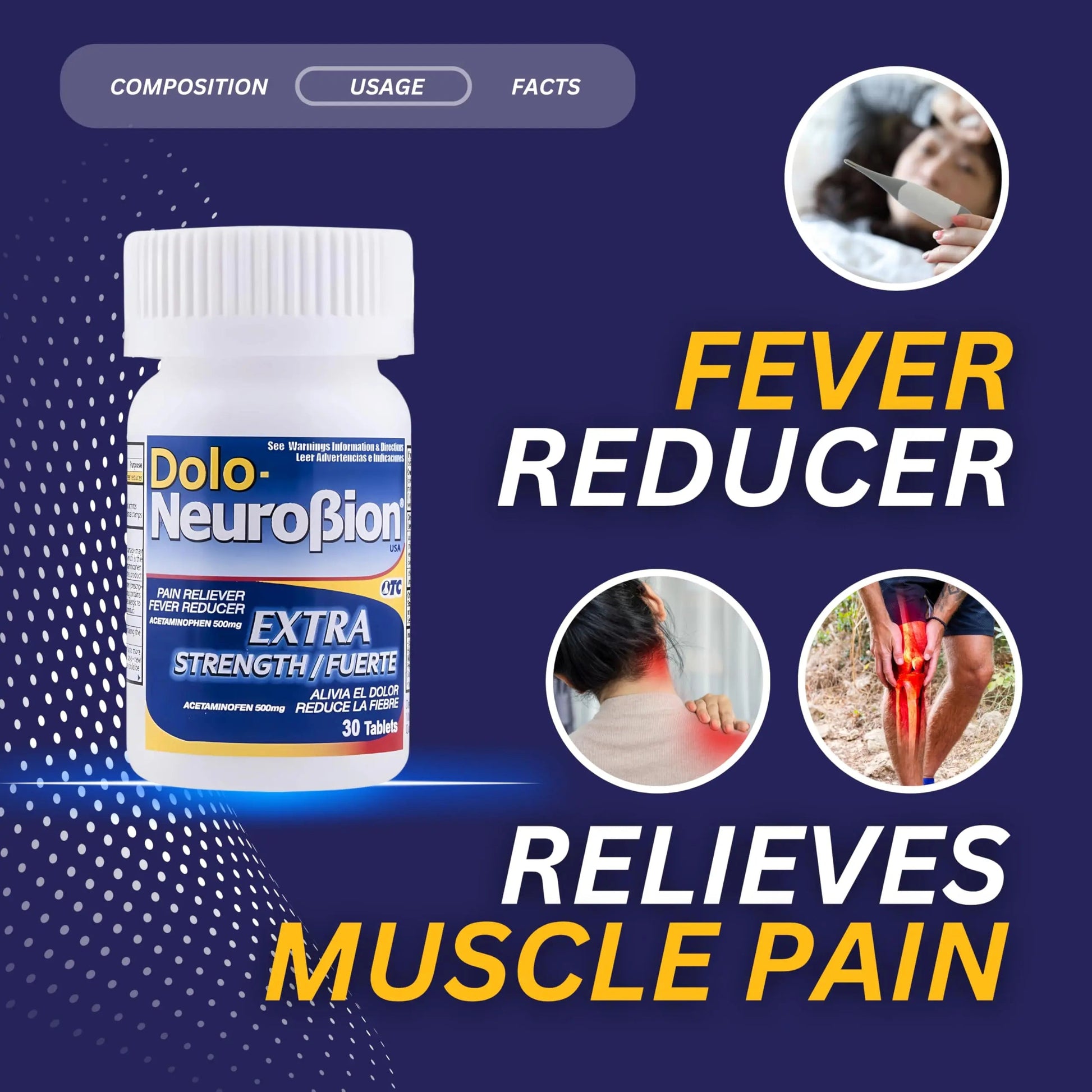 Dolo Neurobion 30 Tablets - Pain Reliever, Fever Reducer, Extra Strength, Fuerte, Alivia el Dolor, Reduce la Fiebre Neurobion buy supplements canada