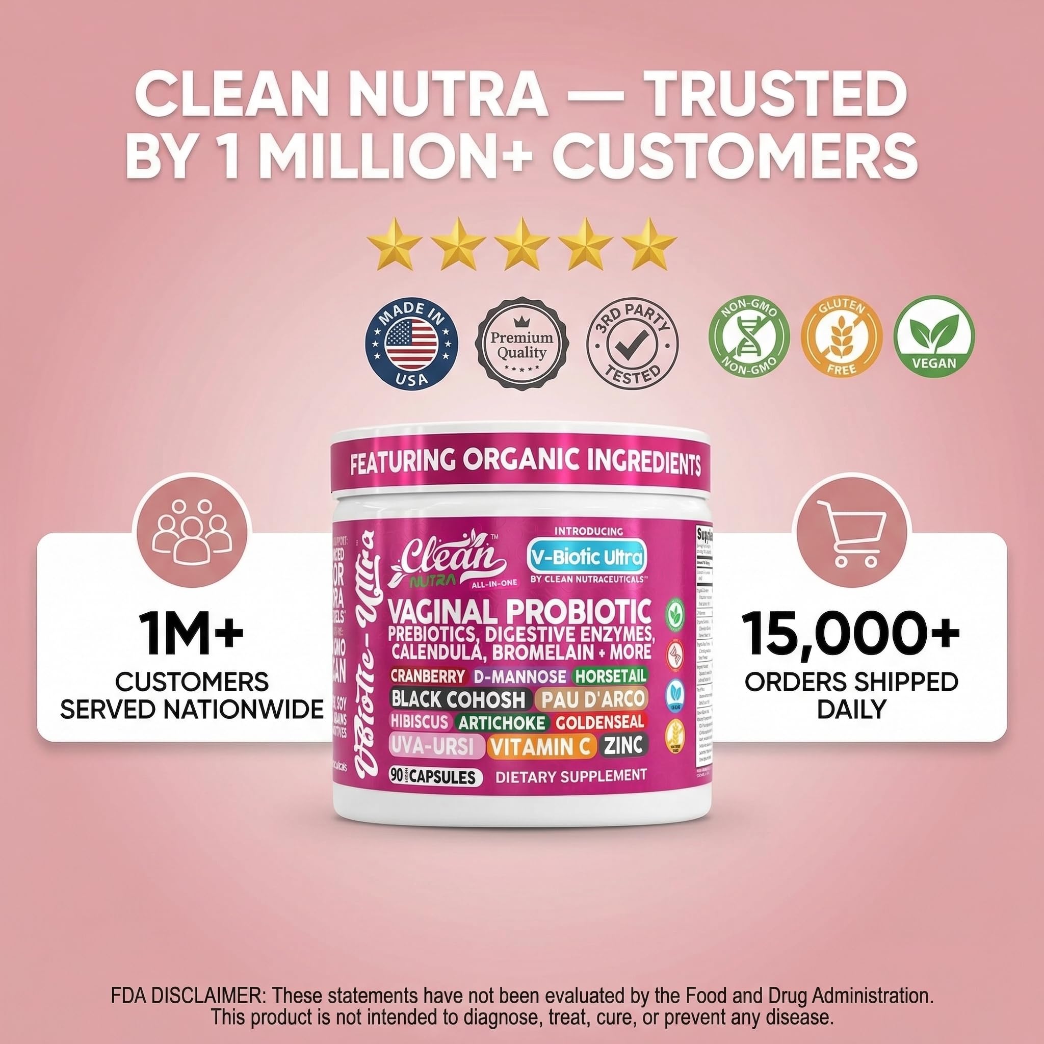 Clean Nutra Vaginal Probiotics for Women + Prebiotics Digestive Enzymes Bromelain Cranberry D Mannose Horsetail Black Cohosh Artichoke Hibiscus Flowers Probiotic for Digestive Health 90 Vegan Capsules Clean Nutraceuticals buy supplements canada