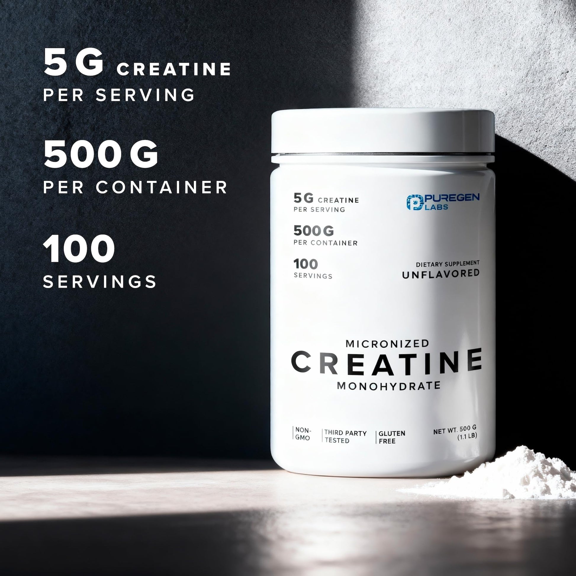 Puregen Labs Micronized Creatine Monohydrate Powder 500g – Pure, Unflavored, No Additives | 5000mg Per Serv (5g) - 100 Servings | Third Party Tested for Quality P Puregen Labs buy supplements canada