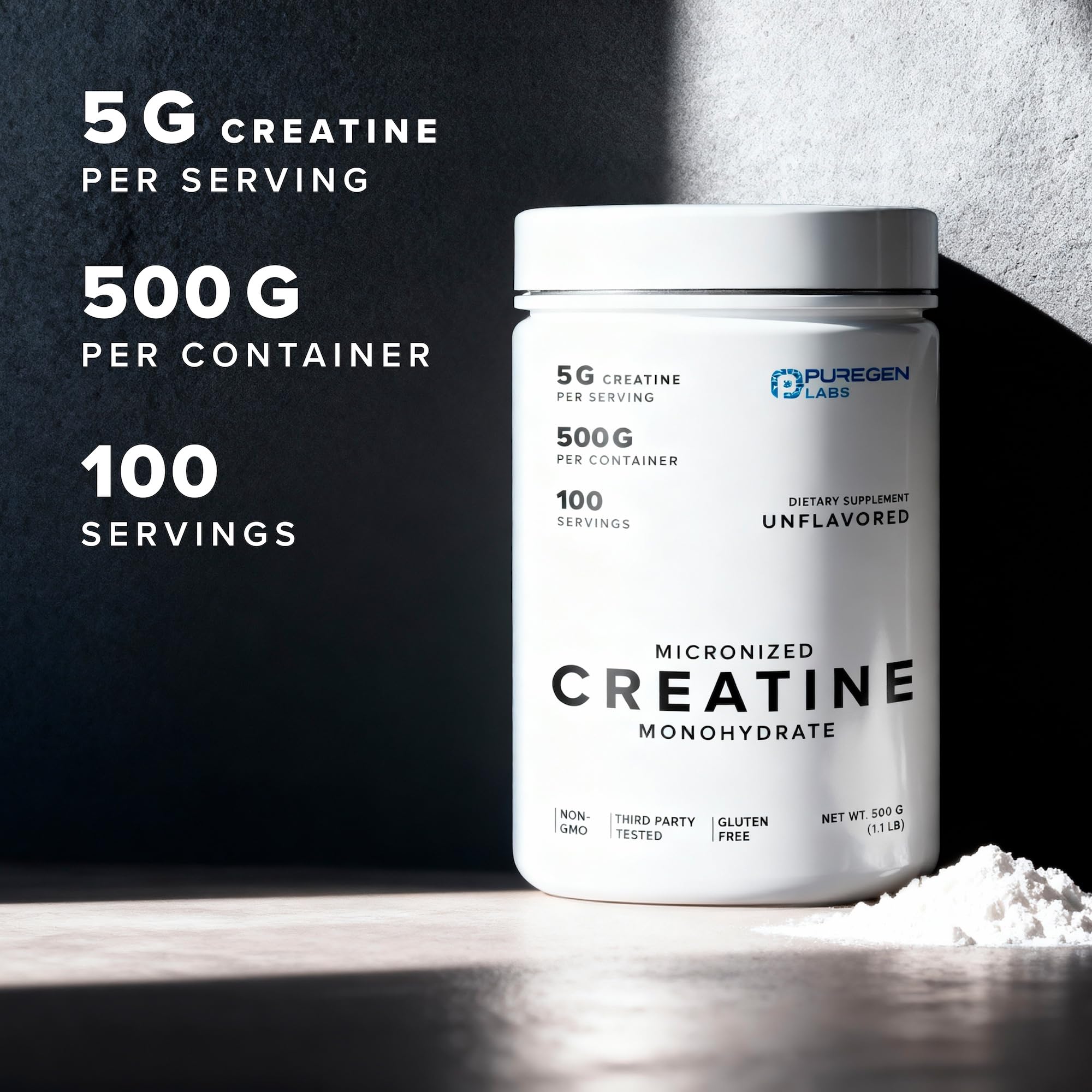 Puregen Labs Micronized Creatine Monohydrate Powder 500g – Pure, Unflavored, No Additives | 5000mg Per Serv (5g) - 100 Servings | Third Party Tested for Quality P Puregen Labs buy supplements canada