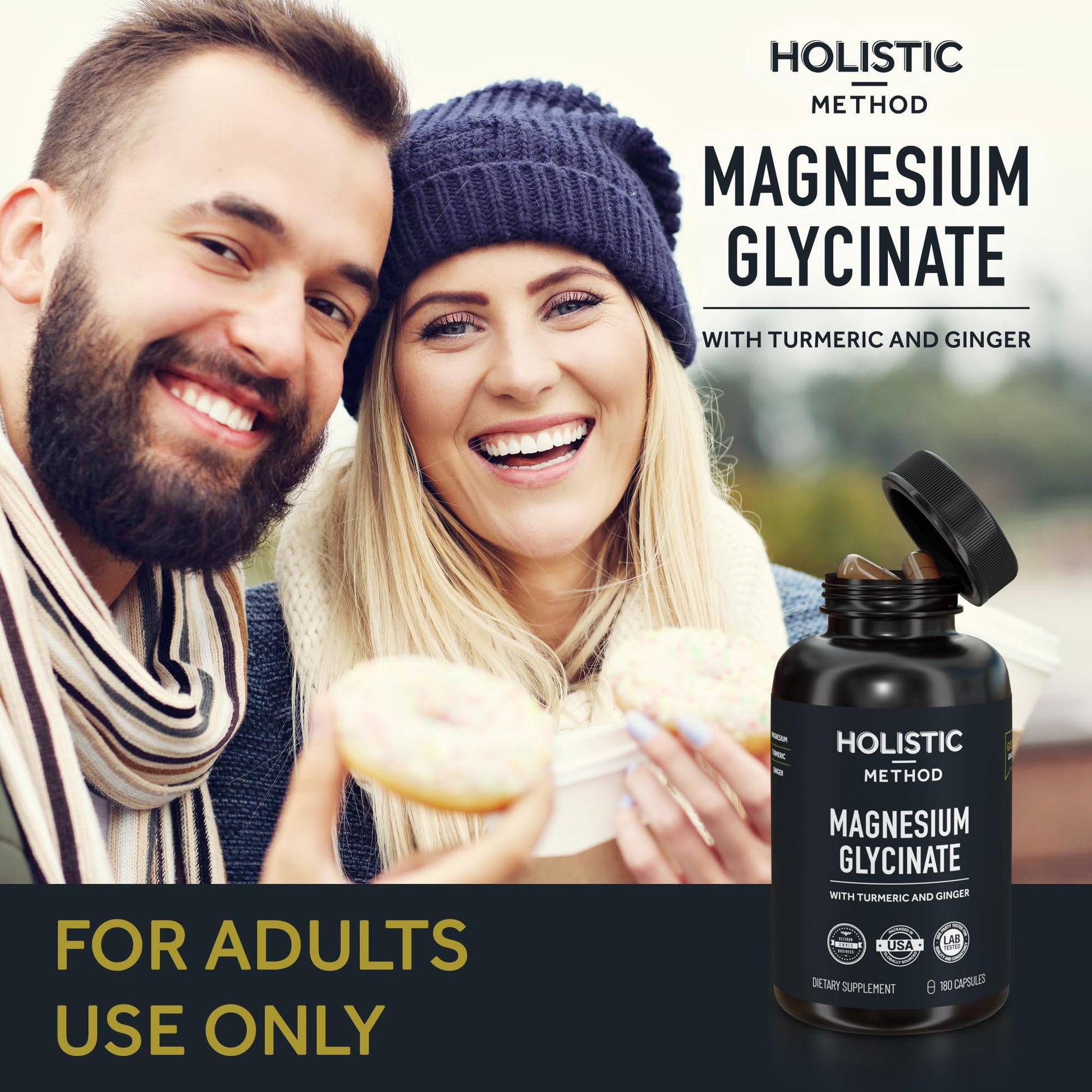 Magnesium Glycinate Capsules with Organic Turmeric and Ginger - 180 Vegan Capsules for Sleep, Relaxation, Muscle Cramps and Immune Support Holistic Method buy supplements canada