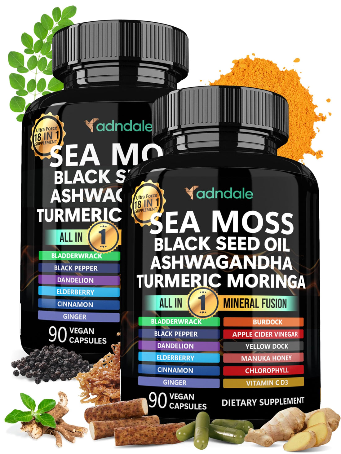 Adndale Sea Moss Capsules - Sea Moss Blend with Ashwagandha, Turmeric & Black Seed Oil - 180 Count Adndale buy supplements canada