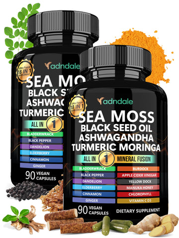 Adndale Sea Moss Capsules - Sea Moss Blend with Ashwagandha, Turmeric & Black Seed Oil - 180 Count Adndale buy supplements canada