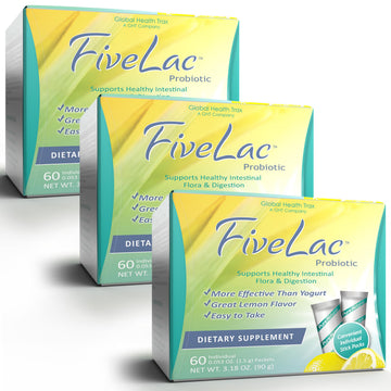 GHT - FiveLac Lemon Probiotic Powder Drink Mix, Probiotics for Women, Men, and Kids - Smooth Digestive Support and Elimination - Relieves Occasional Constipation and Gas - 60 Packets (3 Pack) Non-GMO ght Global Health Trax buy supplements canada