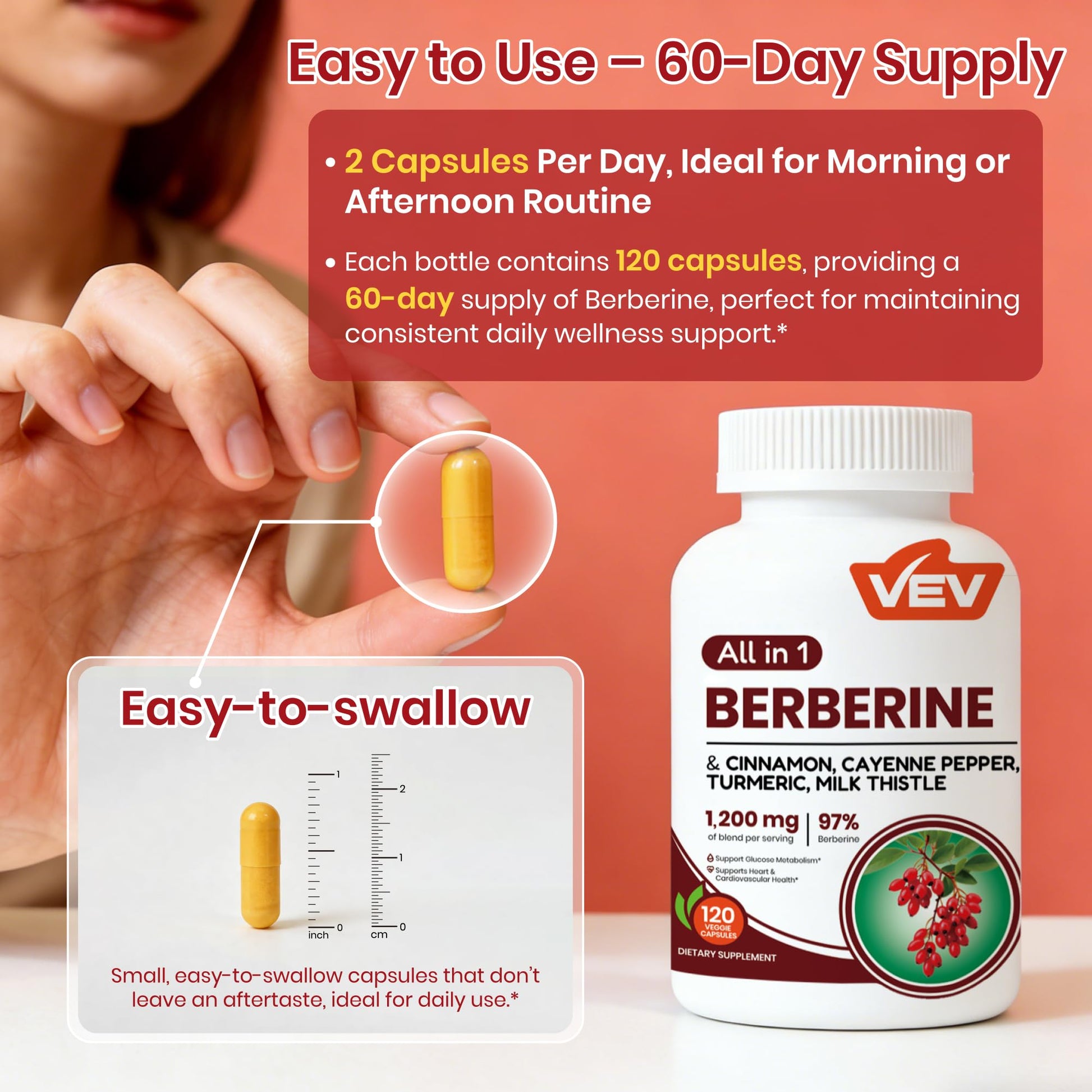 VEV Berberine Supplement with Ceylon Cinnamon, Cayenne Pepper, Turmeric, Milk Thistle, Vegan & Non-GMO – 120 Capsules VEV buy supplements canada