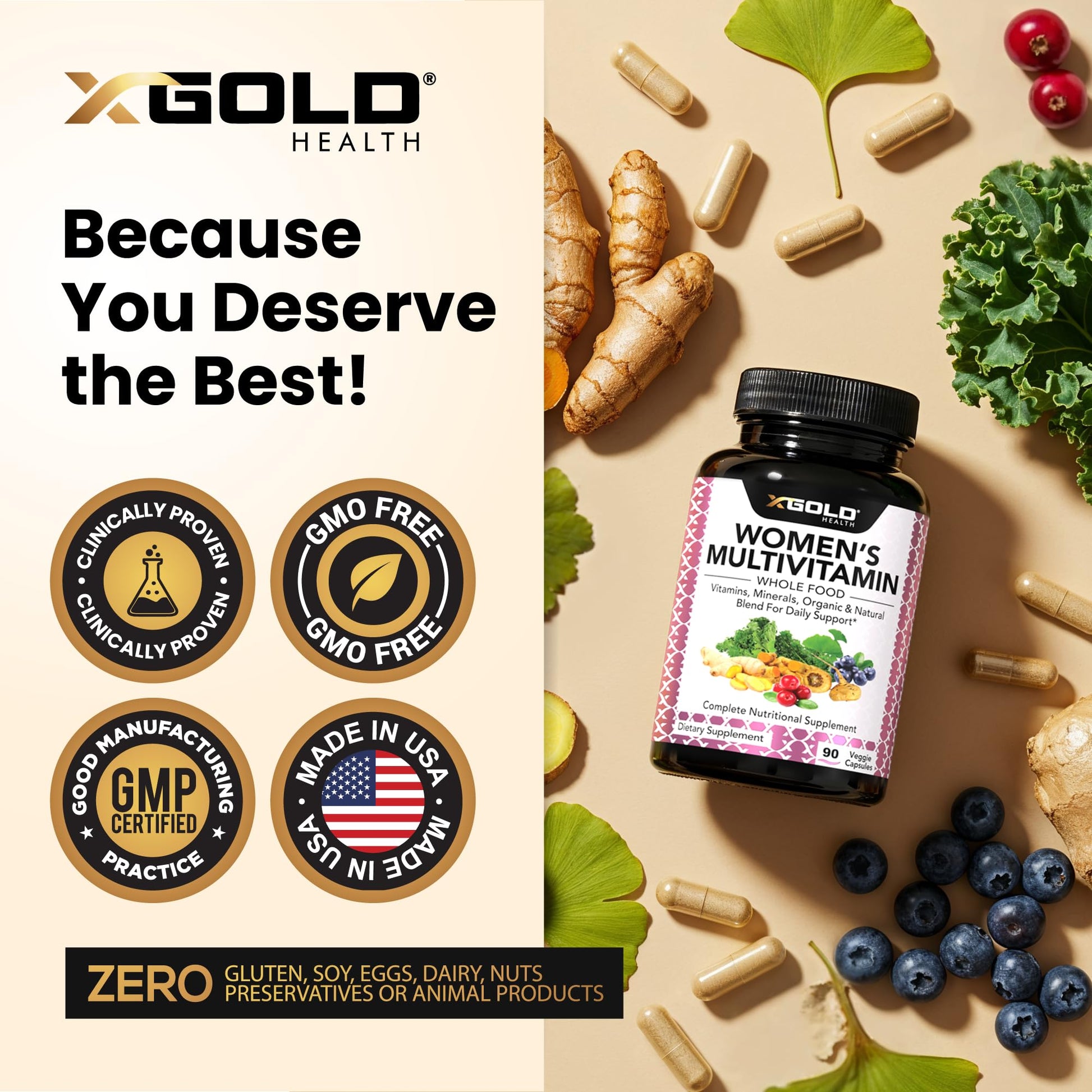 Vegan Women's Daily Multivitamin 50 Plus with Organic WholeFood Based Natural Ingredients, Ginger, Maca, Multi-Vitamin B Complex & More X Gold Health buy supplements canada