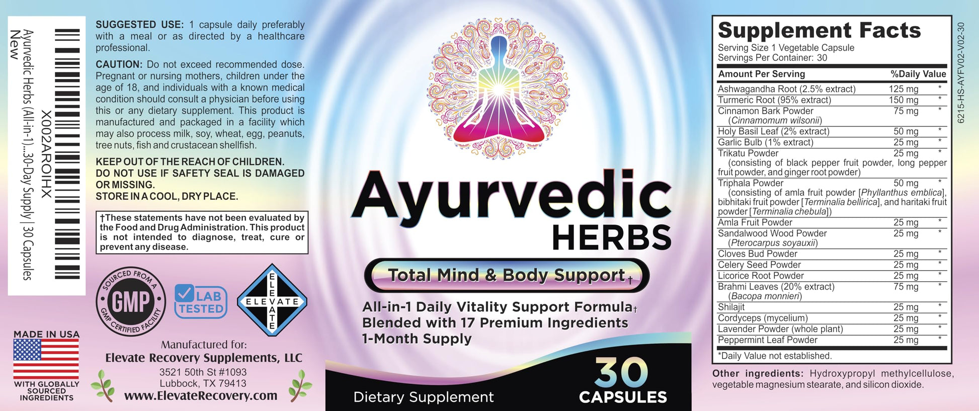 Ayurvedic Herbs 17-in-1 Supplement | Mind & Body Balance | Ayurveda Health Support Blend | Ayurvedic Supplements | 1-Month Supply | 30 Capsules Elevate Recovery Supplements buy supplements canada