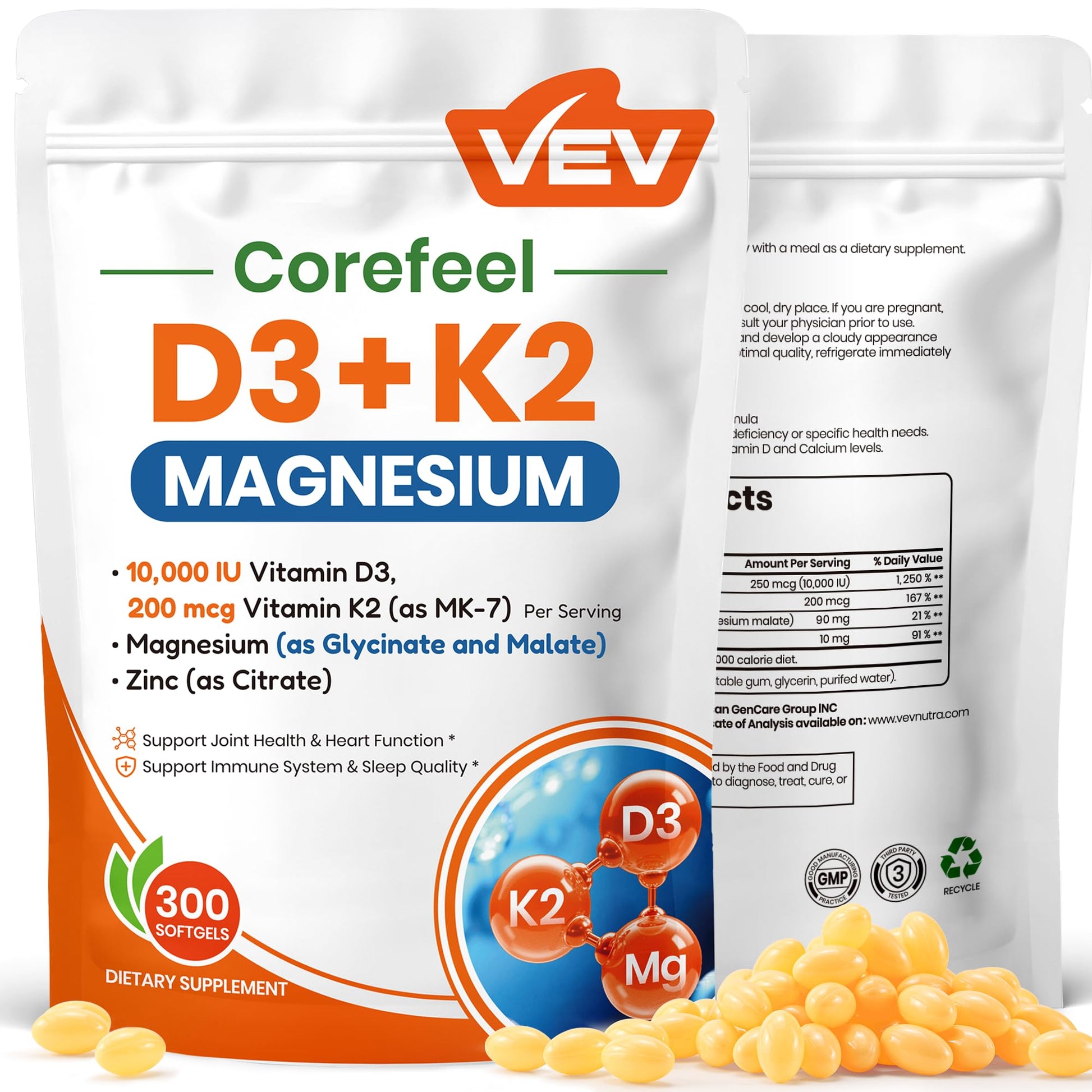 VEV Vitamin D3 K2 10,000 IU Magnesium Supplement – with Vitamin D and K (MK-7), Magnesium Glycinate & Malate, Zinc Citrate VEV buy supplements canada