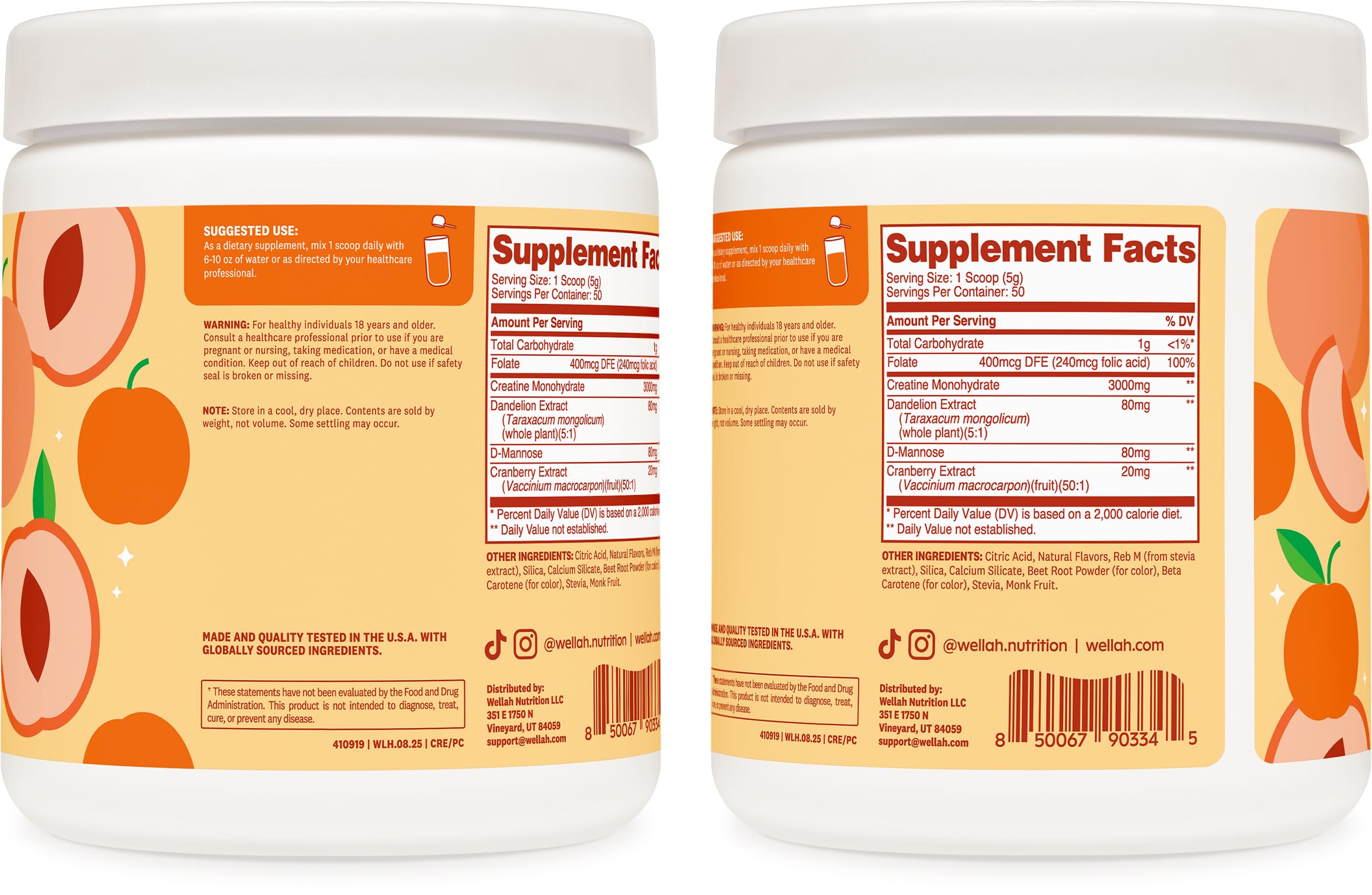 Wellah Creatine for Women - Creatine Monohydrate with Dandelion & Cranberry Extract (50 Servings, Clementine Peach) Wellah buy supplements canada