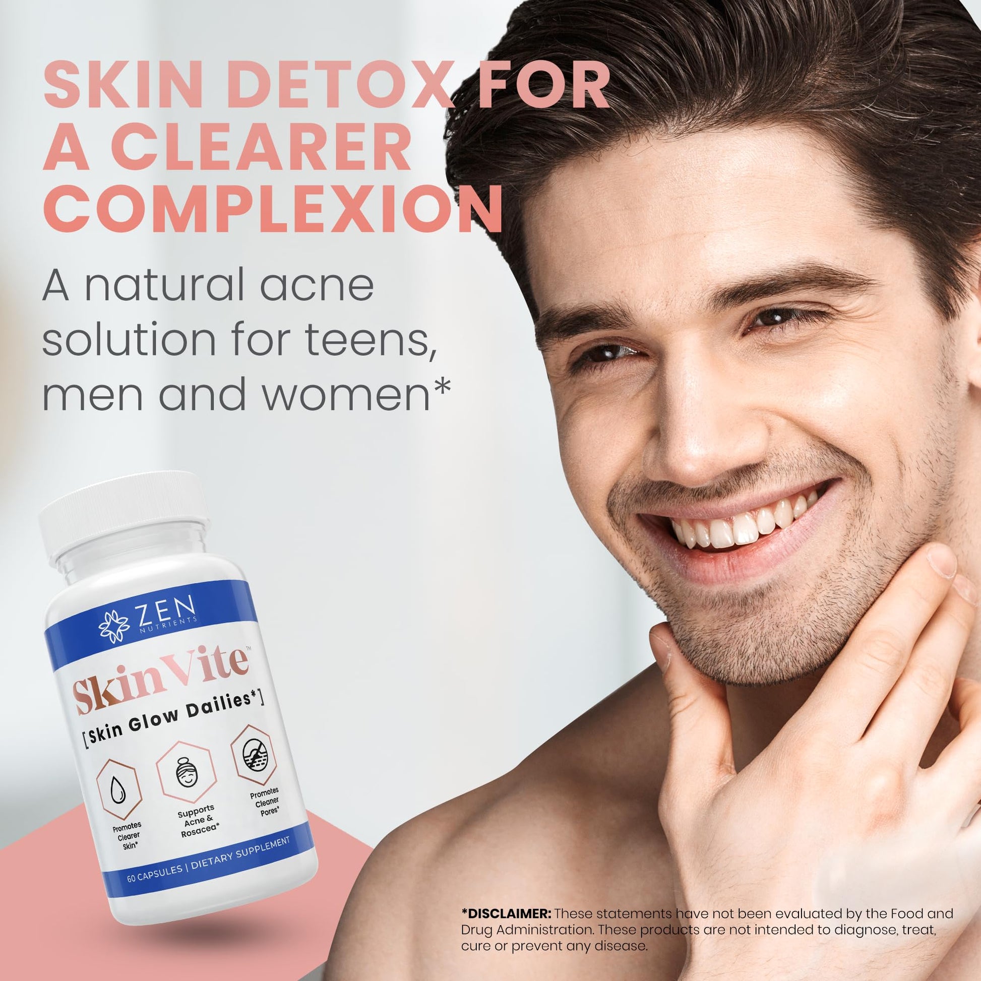 Zen Nutrients SkinVite Natural Skin Supplement for Women, Men & Teens - Hormonal Breakouts & Clear Skin Support Supplement - Detoxifying Vitamin for Acne and Digestion Support Zen Nutrients buy supplements canada