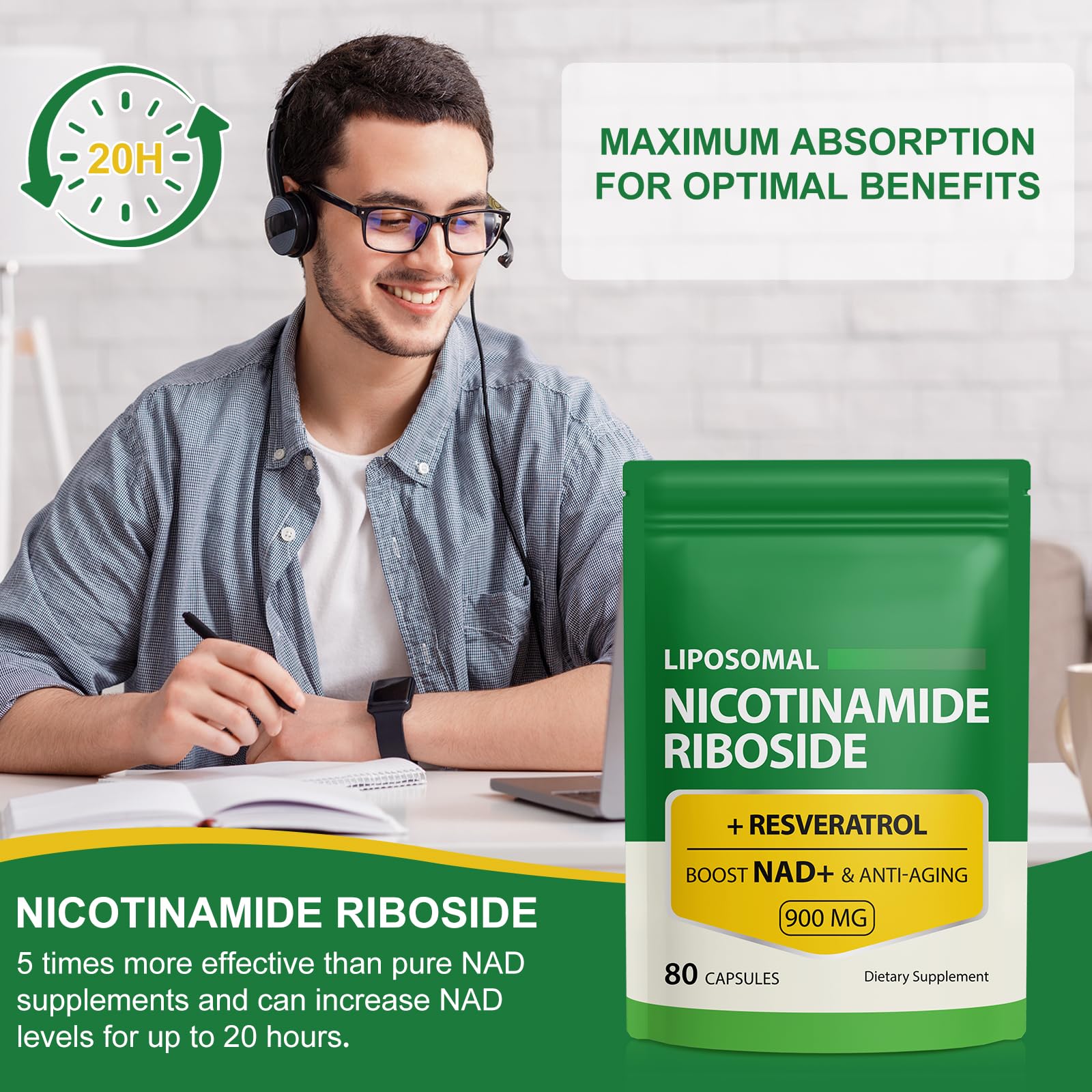 NAD Supplement with Nicotinamide Riboside - Resveratrol,Liposomal Nicotinamide Riboside,Quercetin - High Purity NAD Supplement for Anti-Aging, Focus, Energy 160 Capsules (2 Bag) Ruduwu buy supplements canada