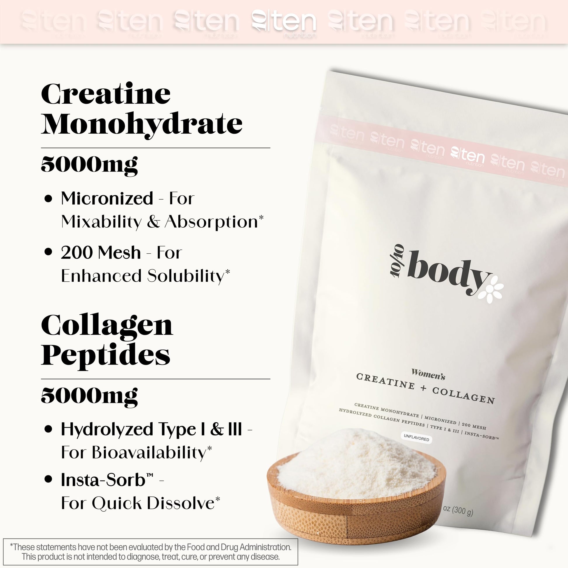 New - Creatine + Collagen for Women – Supports Lean Muscle Growth & Development, Booty Gain, Energy & Recovery – 5g Creatine Monohydrate Plus 5000mg Collagen Peptides Combo – Unflavored, 30 Servings 10Ten Nutrition buy supplements canada