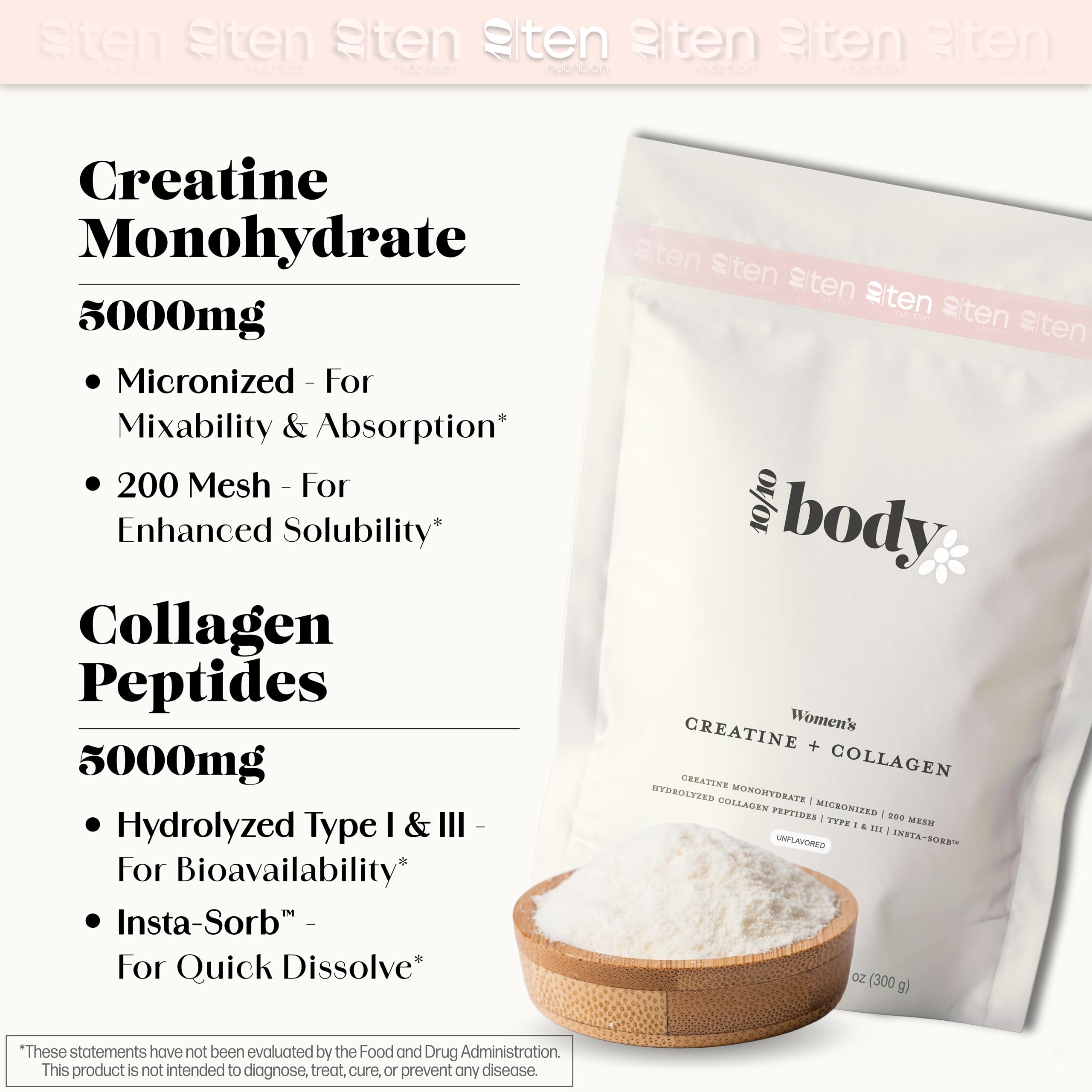 New - Creatine + Collagen for Women – Supports Lean Muscle Growth & Development, Booty Gain, Energy & Recovery – 5g Creatine Monohydrate Plus 5000mg Collagen Peptides Combo – Unflavored, 30 Servings 10Ten Nutrition buy supplements canada