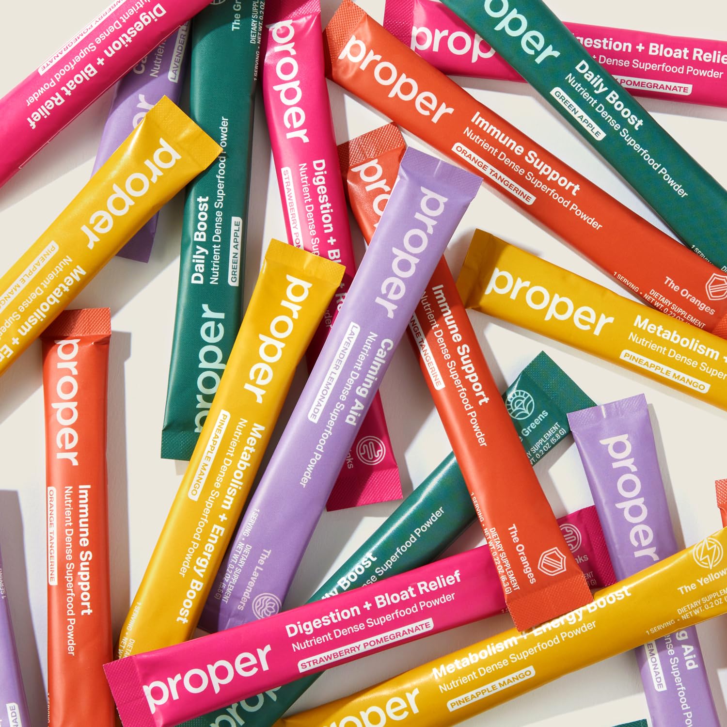 Proper The Essentials Super Foods Powder 5-Stick Variety Pack - Super Greens, Gut Health, Metabolism & Energy, Calm Magnesium Powder & Immune Support Supplement Packs Proper buy supplements canada
