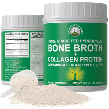 Peak Performance Hydrolyzed Bone Broth and Collagen Unflavored Protein Peptides Powder Contains All Collagen Types: 1, 2, and 3. Pure Pasture, Raised Grass Fed, Paleo Friendly, Gluten + Dairy Free Peak Performance buy supplements canada