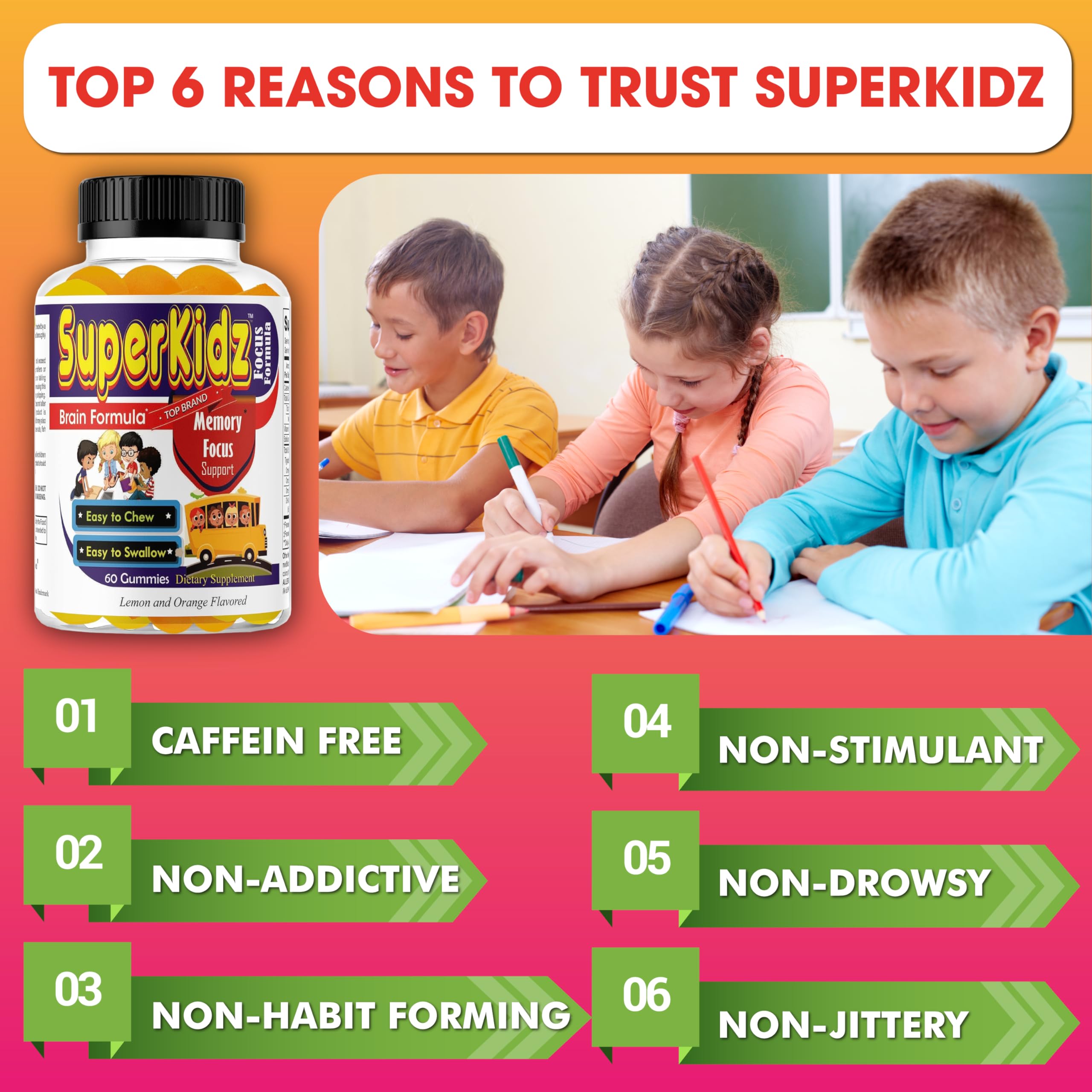 Superkids Focus Gummies for Kids, Omega 3 Gummy Kids Focus and Attention Supplements, Teen Brain Focus Vitamins, Non-GMO Gummy Vitamins, Tasty Lemon & Orange, 60 Count Celebrity LifeStyle Product buy supplements canada