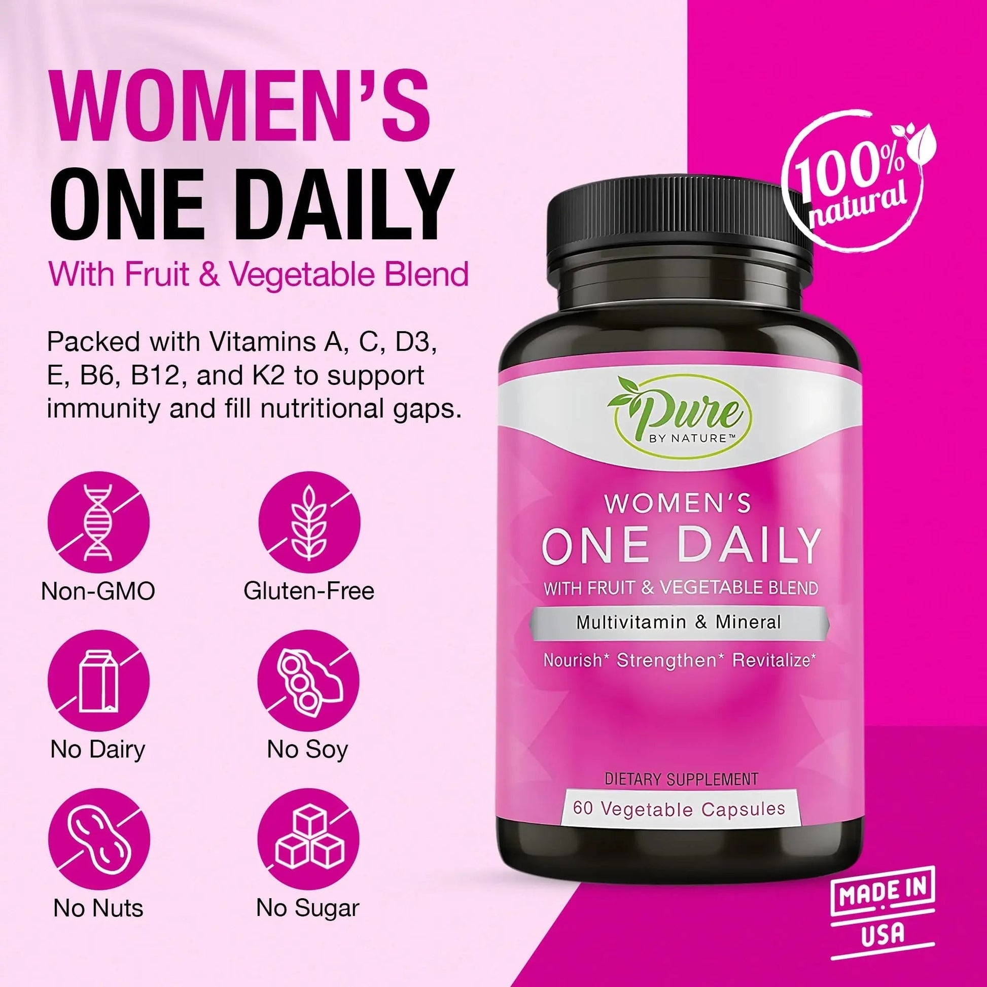 Pure By Nature One-Daily Multi-Vitamin for Women, 60 Count Pure By Nature buy supplements canada