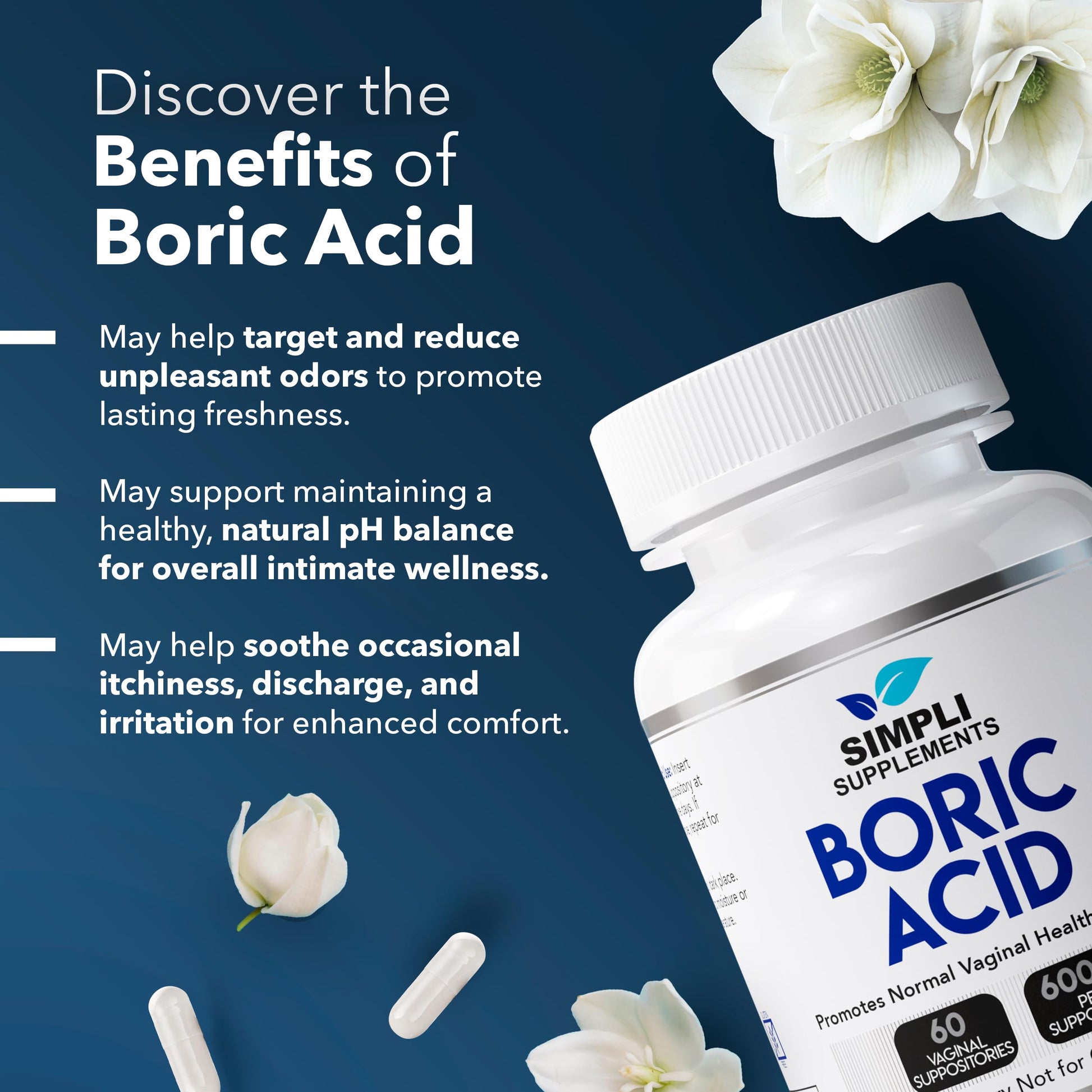 Simpli Supplements Boric Acid Suppositories for Women 600mg – 60 Count | Vaginal pH Balance Support | Feminine Care | Helps Maintain Freshness & Odor Control Simpli Supplements buy supplements canada