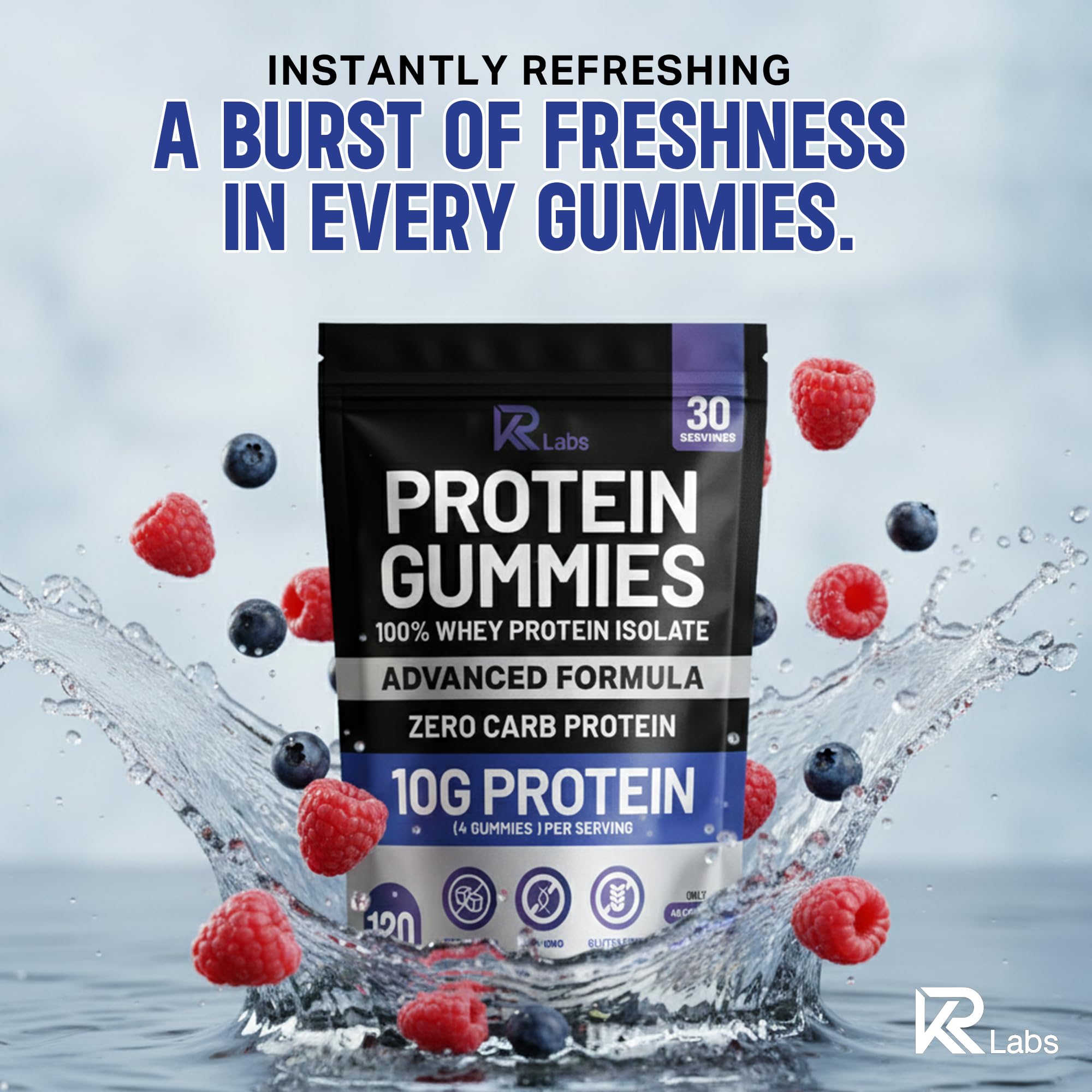 KR Labs Zero Carb 100% Pure Whey Isolate Protein Gummies | 300g Total Protein per Bag | 10g per Serving Plant Based with Vitamins for Men & Women KR Labs buy supplements canada