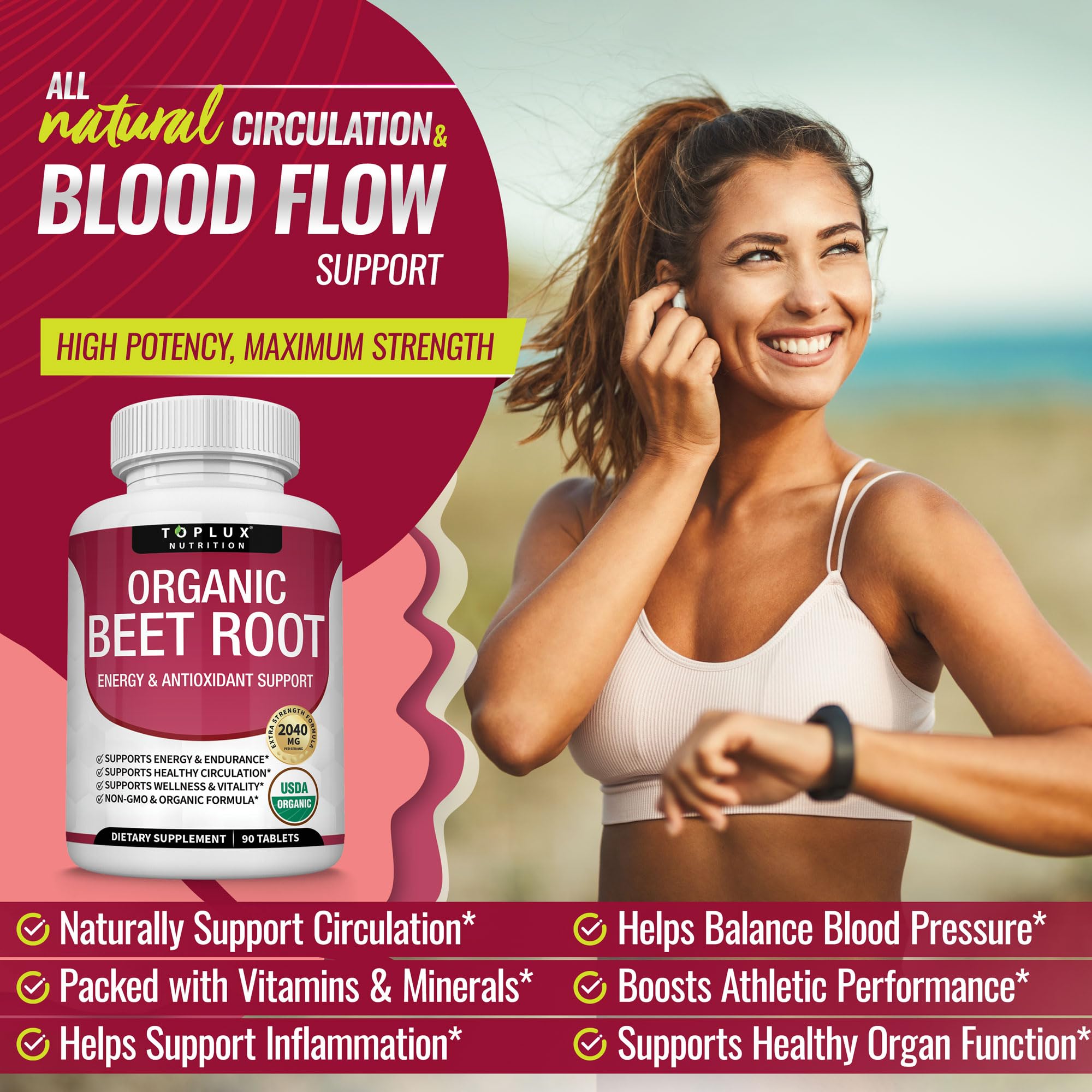 Organic Beet Root Powder Tablets - 2040mg Natural Nitric Oxide Beets to Support, Energy Toplux buy supplements canada