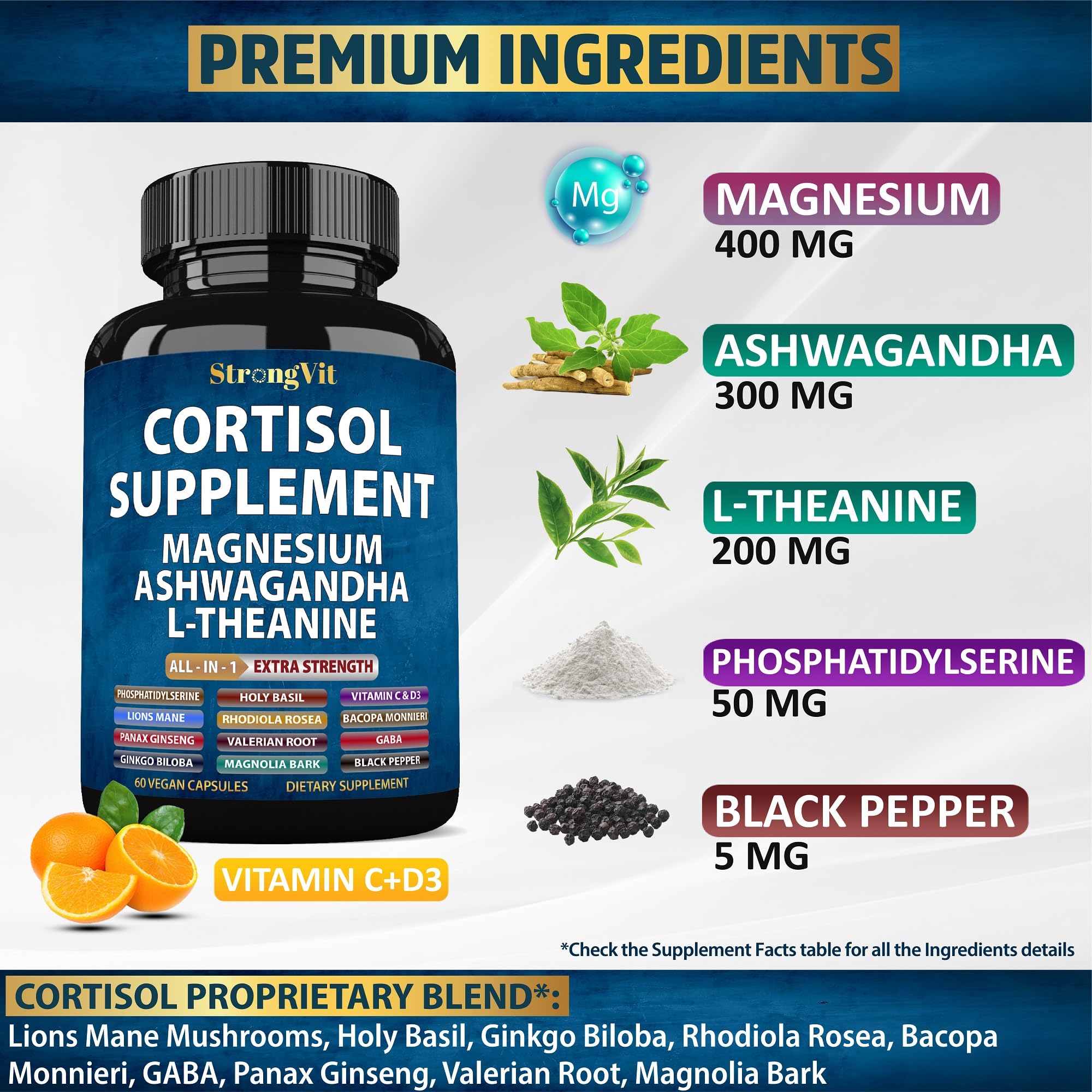 StrongVit Cortisol Supplements for Women and Men with Magnesium, Ashwagandha & L-Theanine. High Cortisol Reducer, Manager, Detox, Lower and Control. Sleep Support & Stress Relief, USA StrongVit buy supplements canada