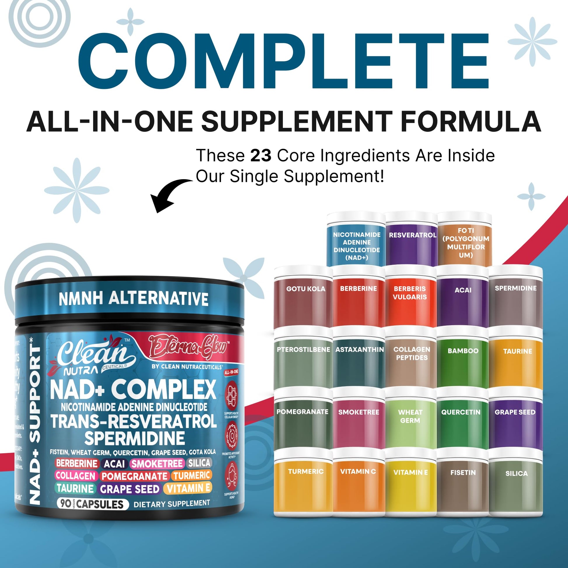 Clean NAD Supplement Resveratrol Liposomal NAD+ Spermidine Fisetin Wheat Germ Quercetin Grape Seed Extract Gotu Kola Berberine Astaxanthin Peptides for Women Energy 90 Capsules Clean Nutraceuticals buy supplements canada