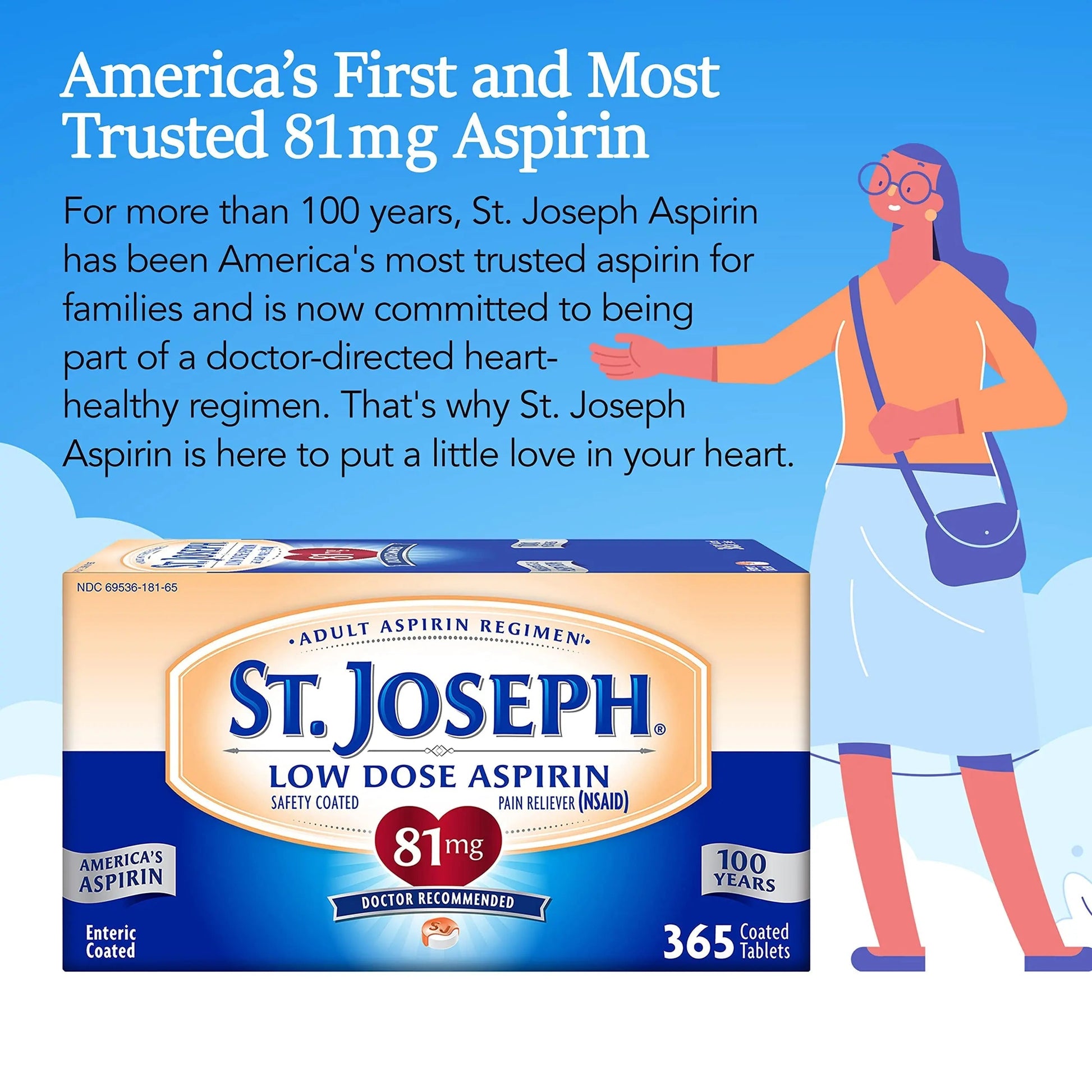 St. Joseph Aspirin Pain Reliever (NSAID) 81mg, Enteric Safety Coated, Adult Low Dose Aspirin, 365 ct St. Joseph buy supplements canada