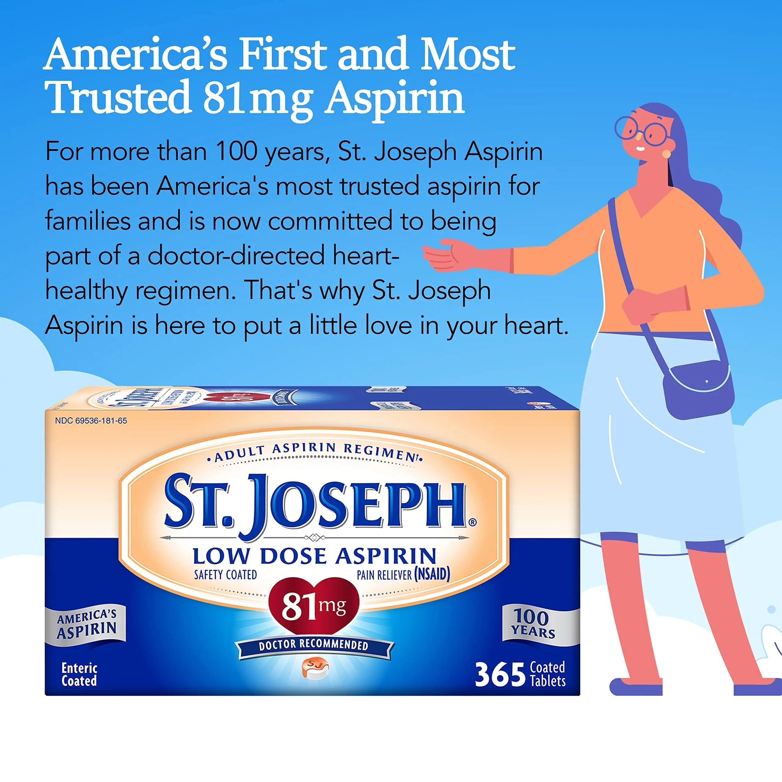 St. Joseph Aspirin Pain Reliever (NSAID) 81mg, Enteric Safety Coated, Adult Low Dose Aspirin, 365 ct St. Joseph buy supplements canada